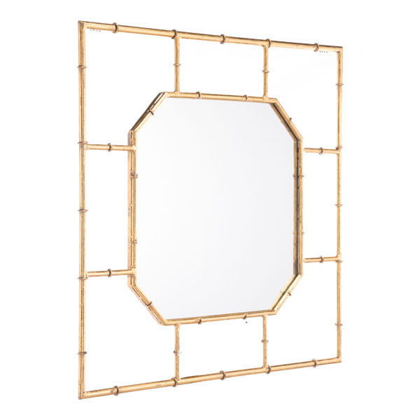 26.2" X 1" X 26.2" Gold Bamboo Square Mirror