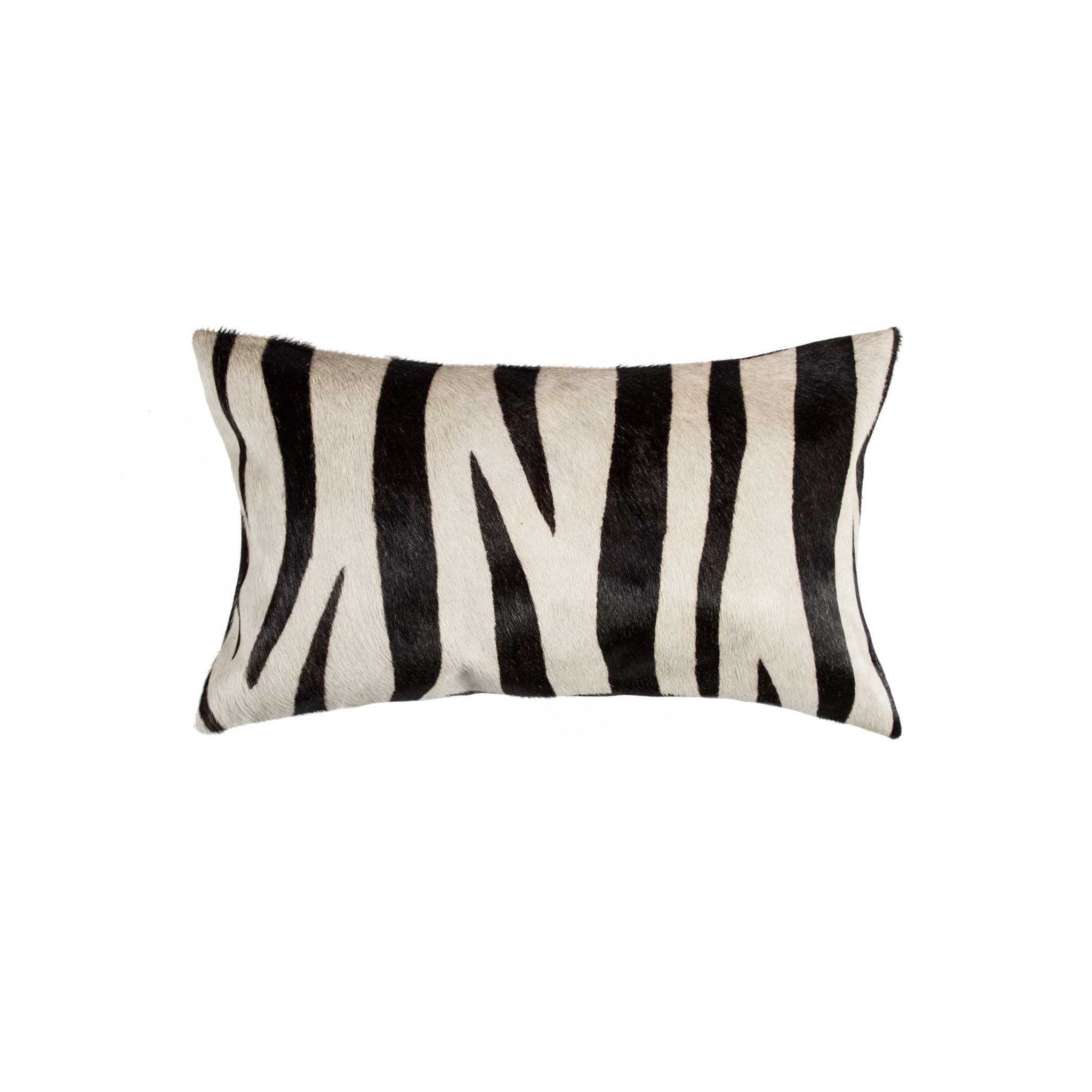 12" x 20" x 5" Zebra Black On Off White Cowhide - Pillow