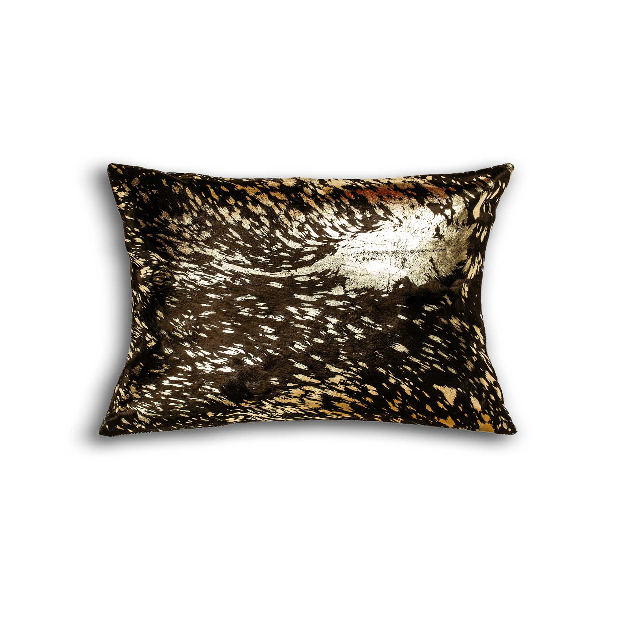 12" x 20" x 5" Chocolate And Gold Cowhide - Pillow