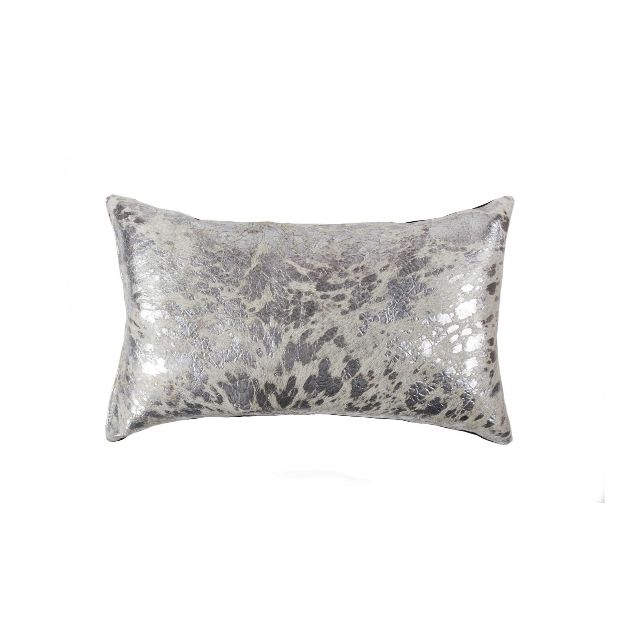 12" x 20" x 5" Silver And Natural Cowhide - Pillow