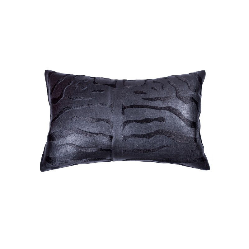 12" x 20" x 5" Zebra Black On Black Cowhide - Pillow