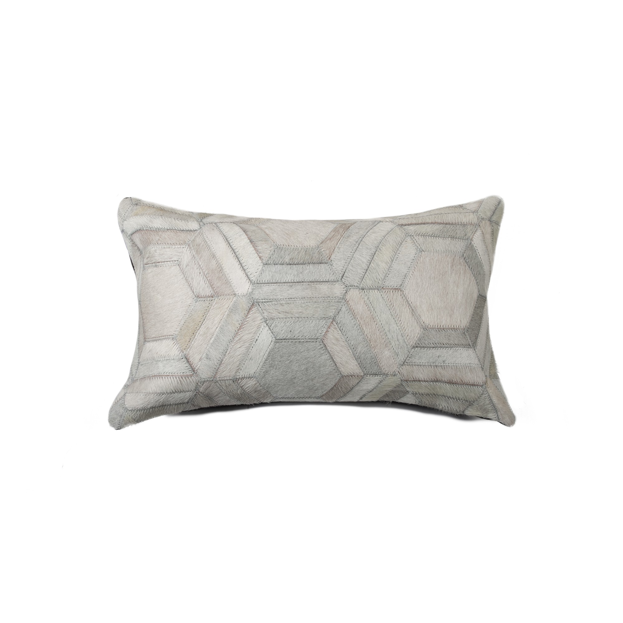 12" x 20" x 5" Gray Cowhide Hexagon - Pillow