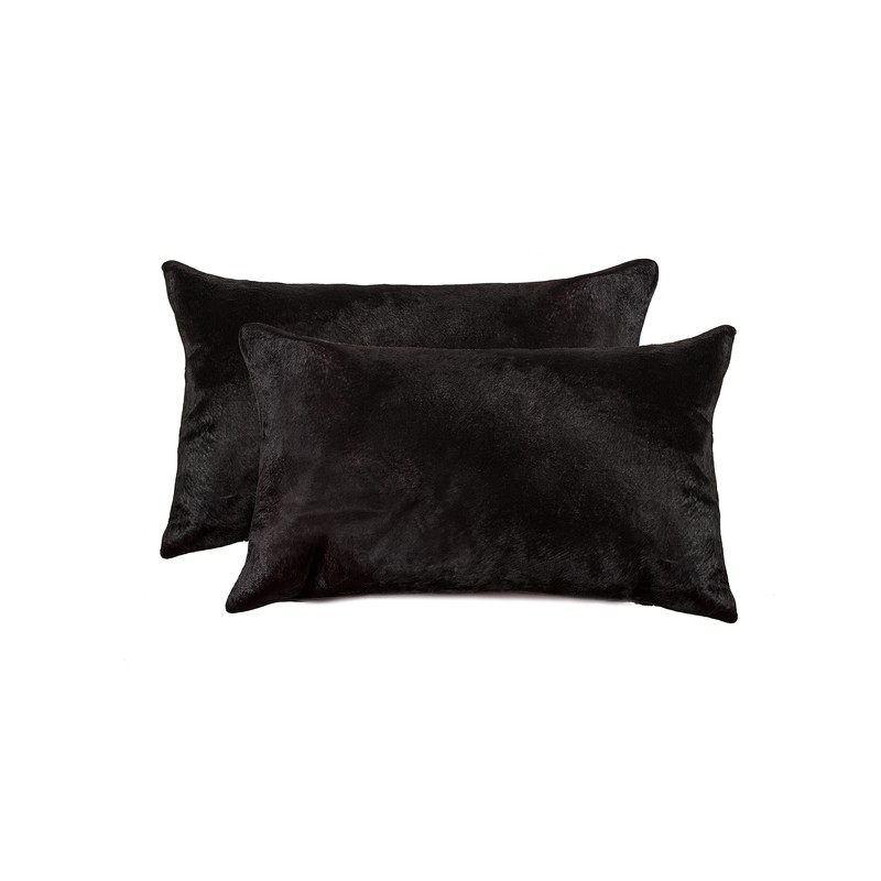 12" x 20" x 5" Black, Cowhide - Pillow 2-Pack