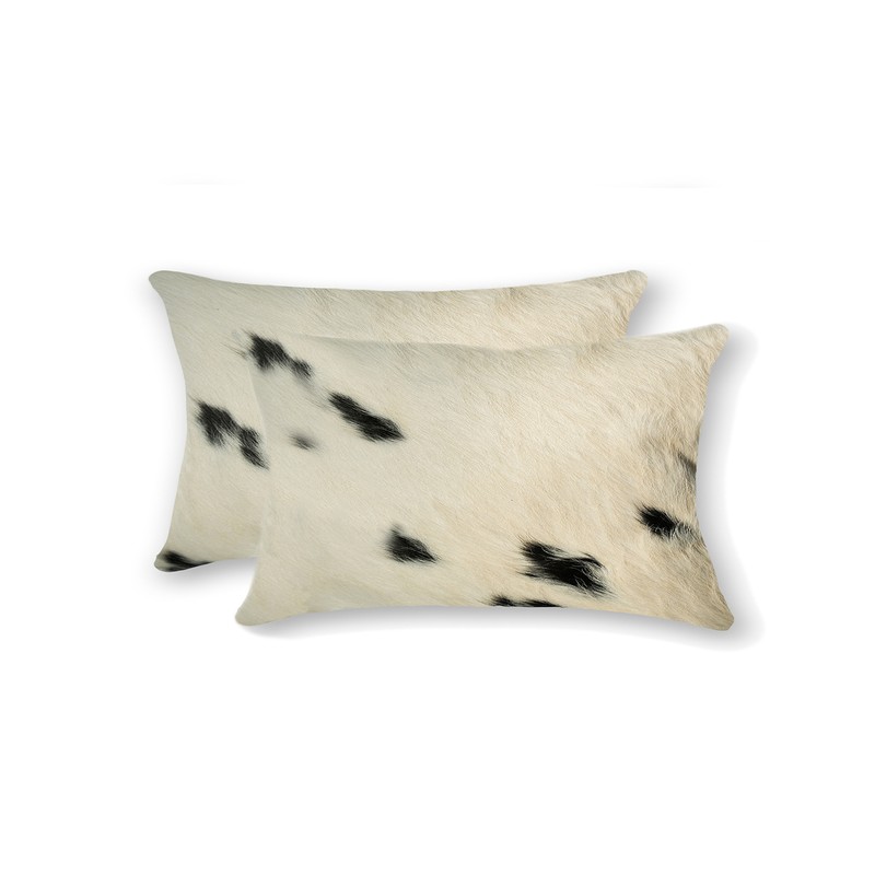 12" x 20" x 5" White And Black, Cowhide - Pillow 2-Pack