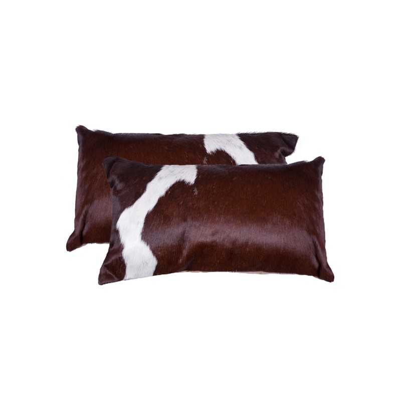 12" x 20" x 5" Chocolate And White, Cowhide - Pillow 2-Pack