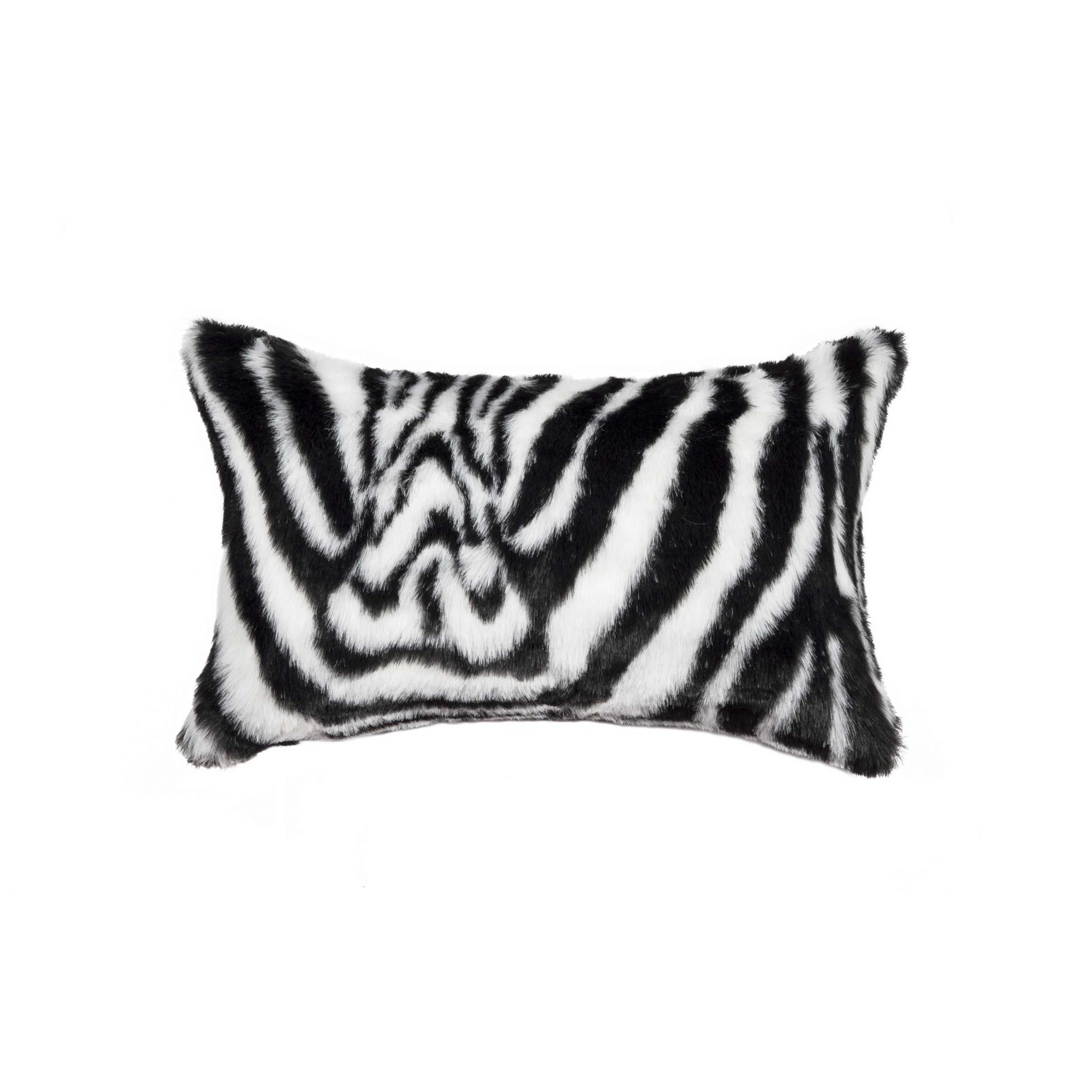 12" x 20" x 5" Zebra Black & White Faux - Pillow