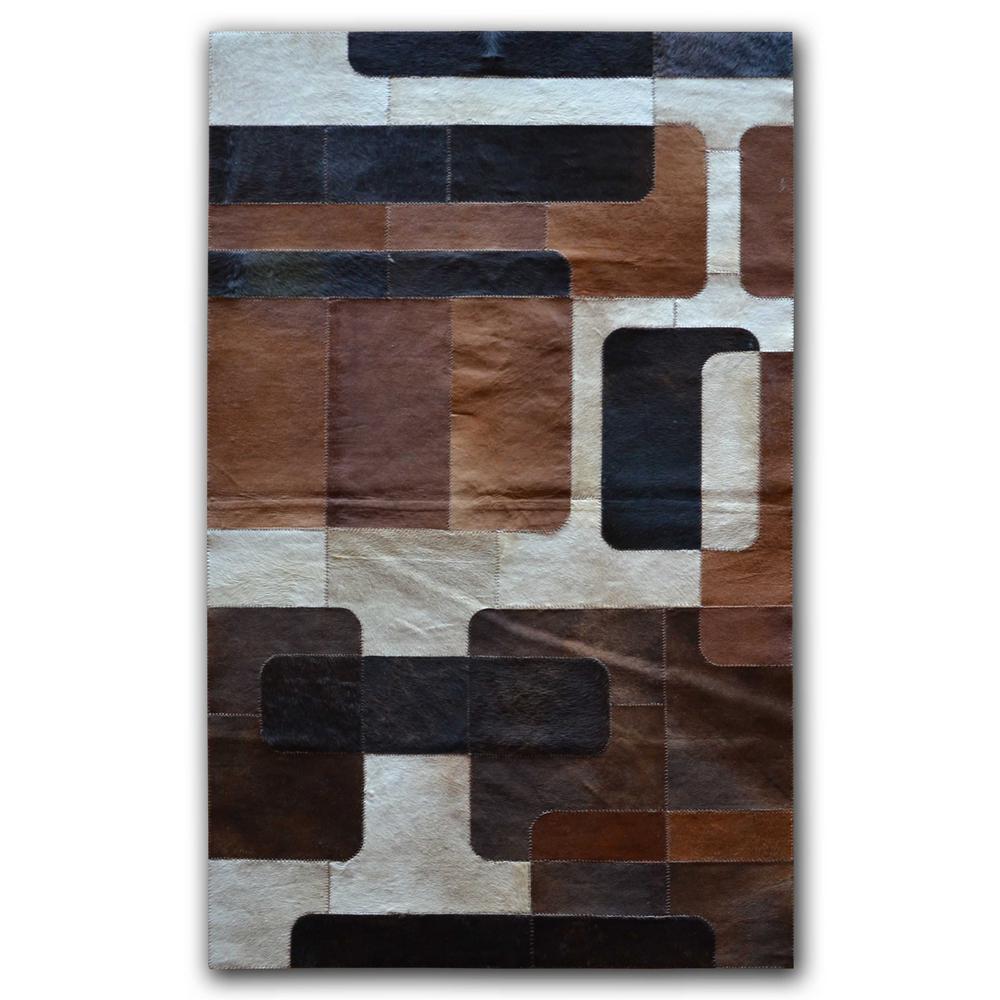 10" x 8" Tricolor, Nostalgia Natural, Stitched Cowhide - Area Rug