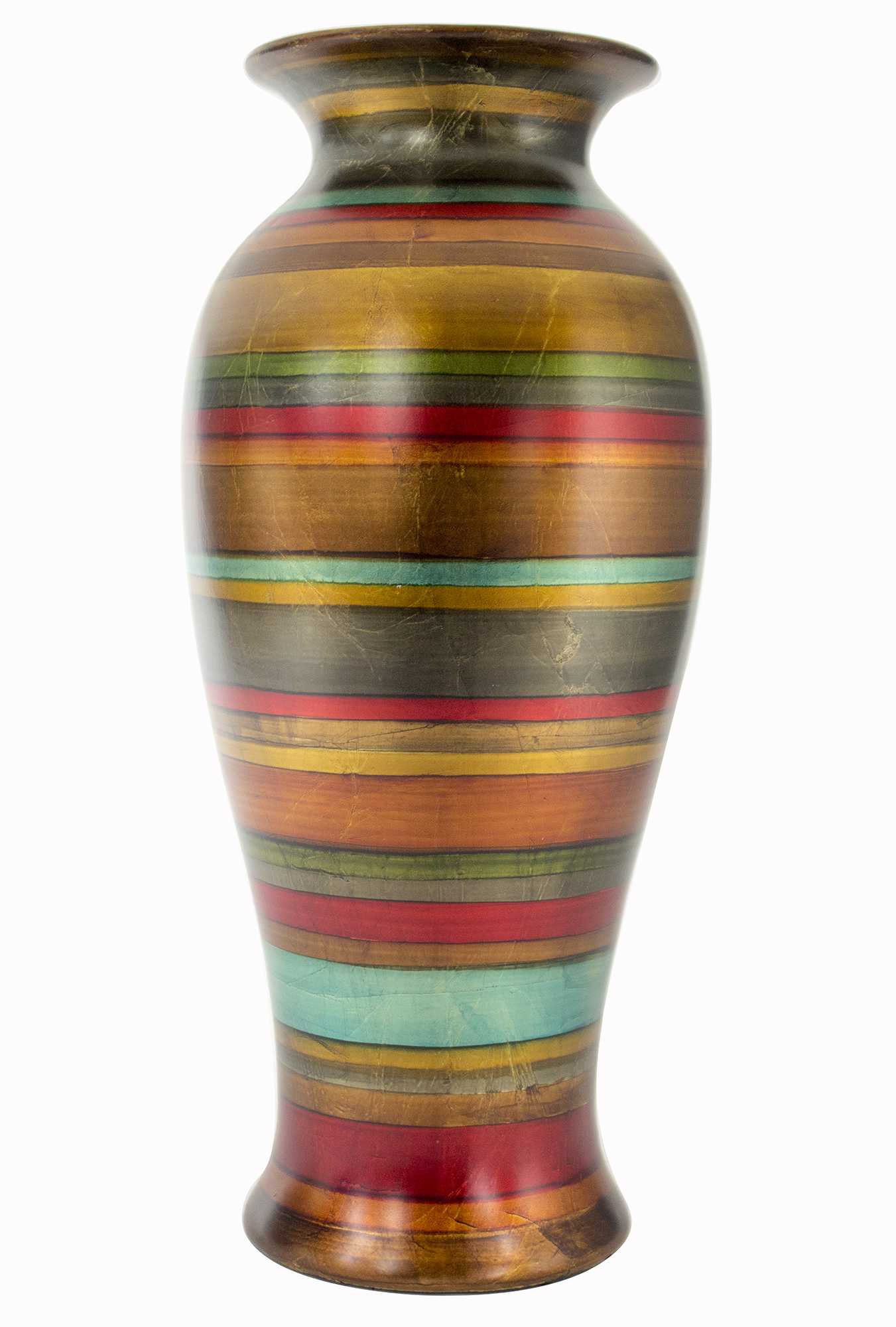 13" X 13" X 26" Gold, Bronze, Copper, Pewter, Red, Green And Blue Ceramic Ceramic Vase