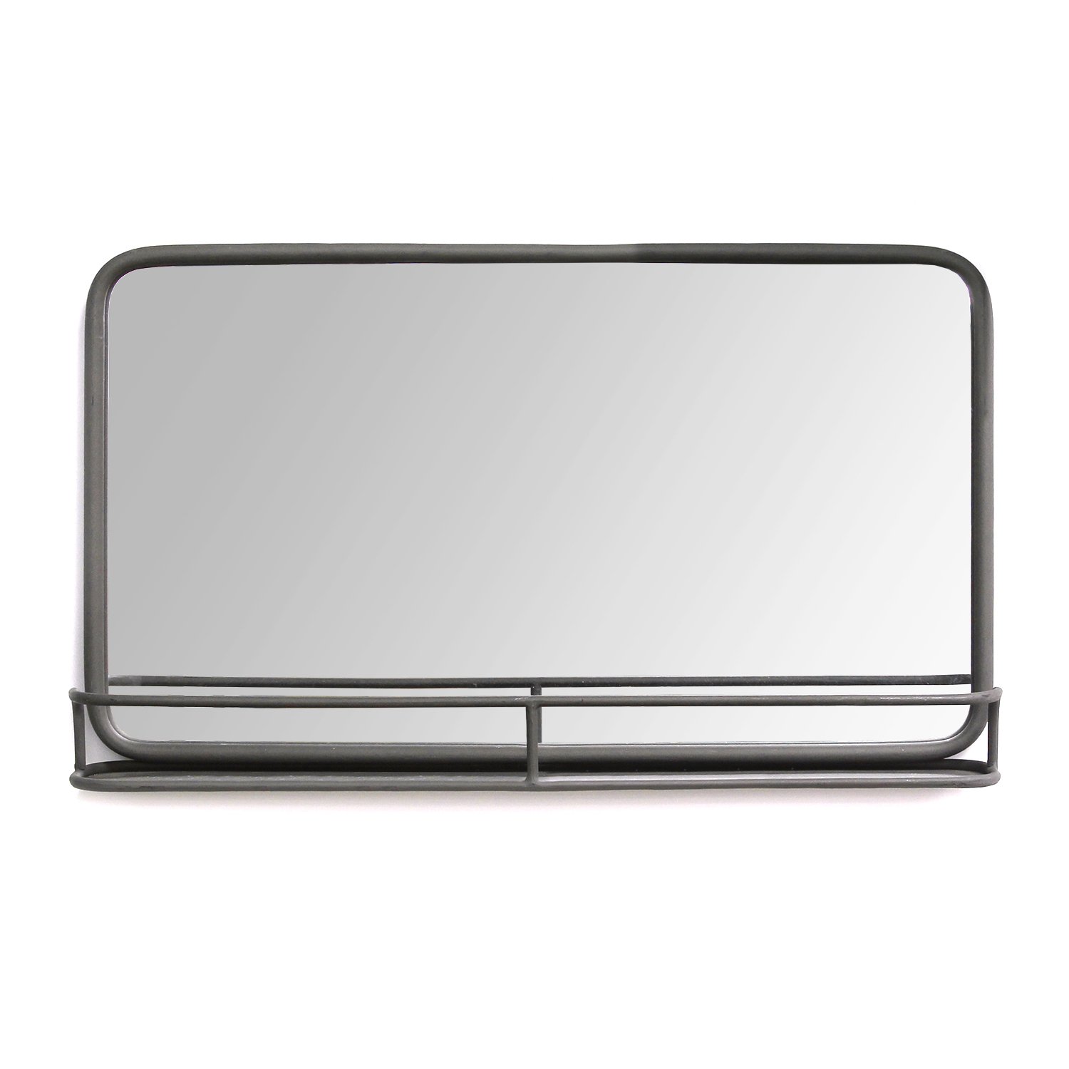 24" Chic Rectangular Gunmetal Framed Mirror with Shelf