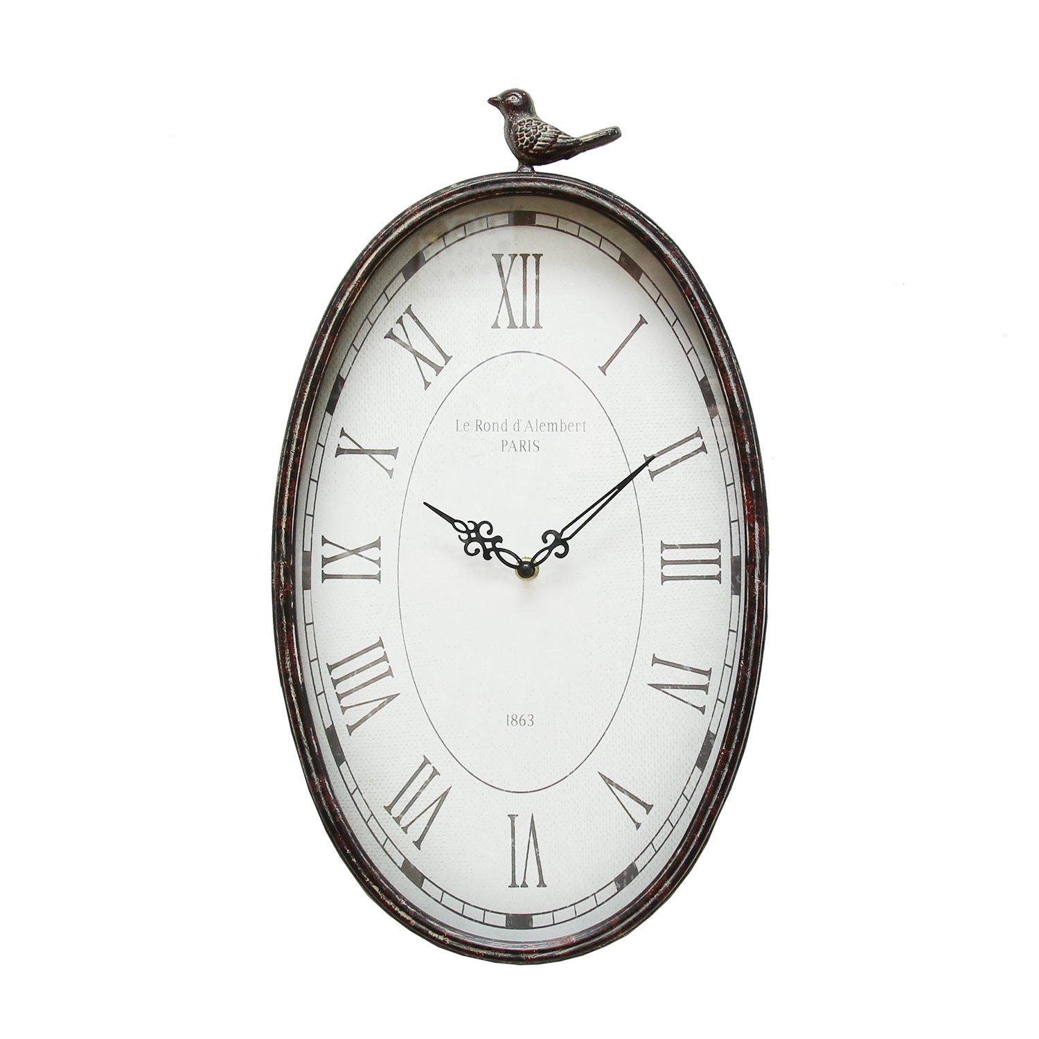 10.75" Oval Distressed Gunmetal Antique Bird Clock