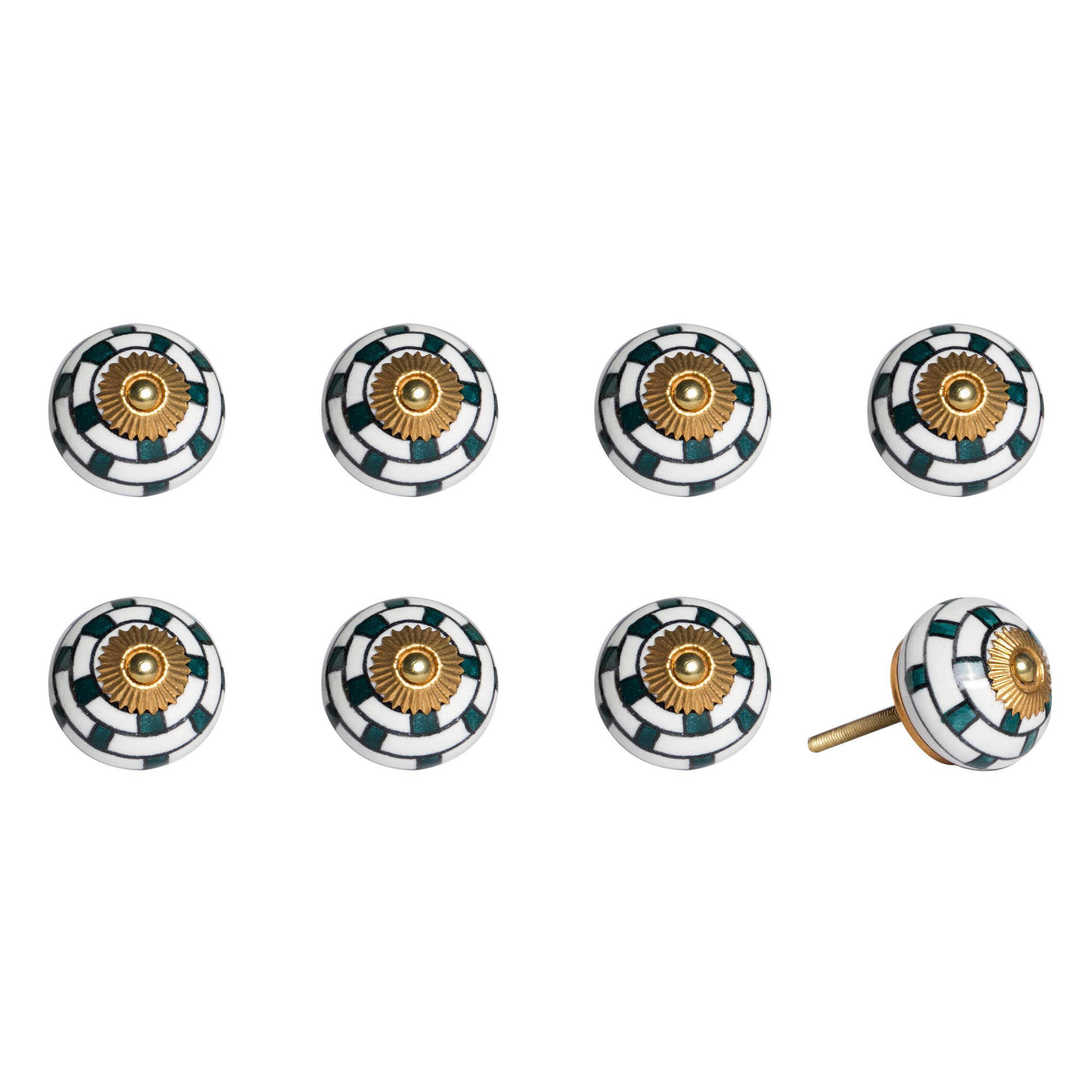 1.5" x 1.5" x 1.5" Green, White And Gold - Knobs 8-Pack