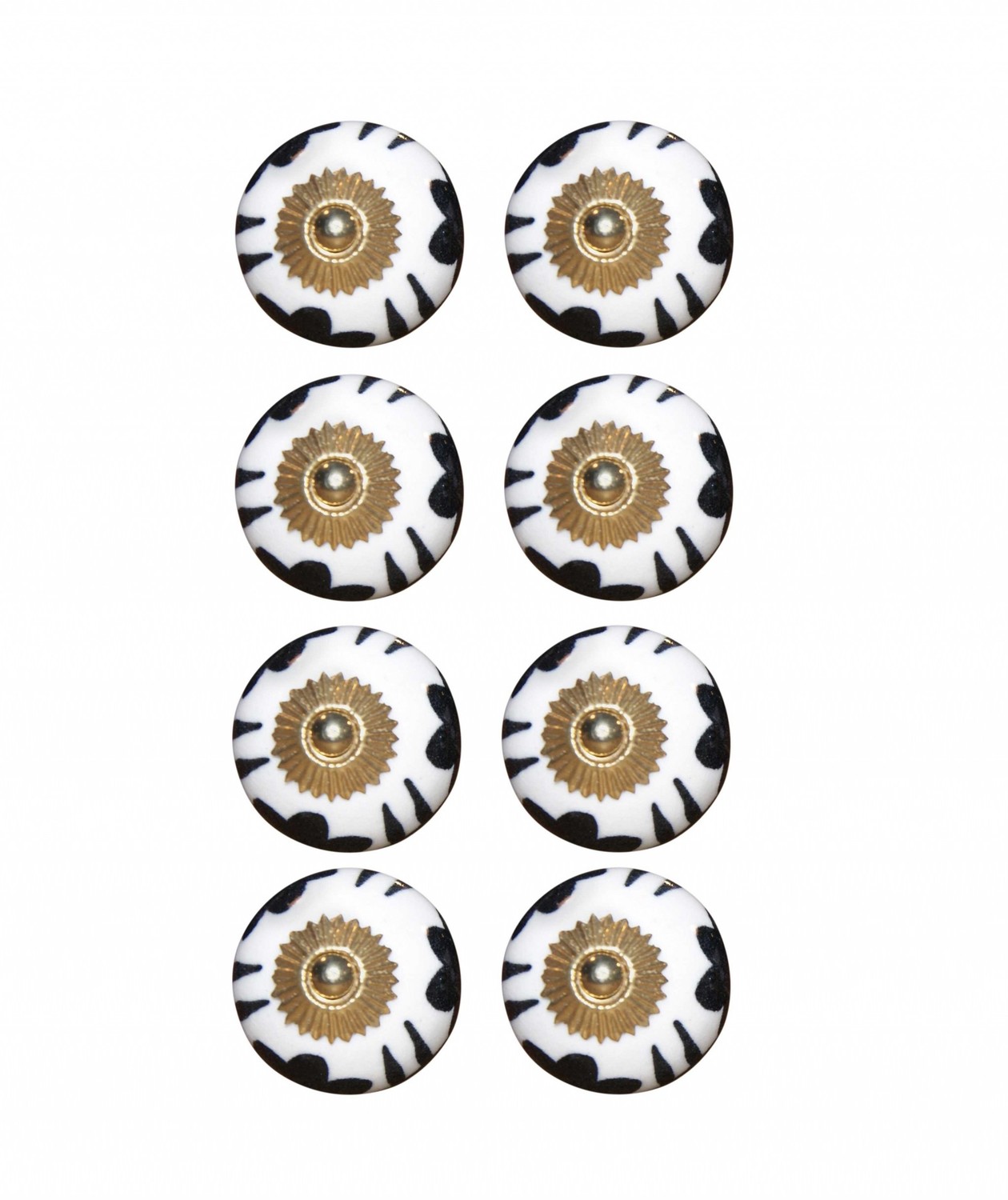 1.5" x 1.5" x 1.5" Black, White And Gold - Knobs 8-Pack