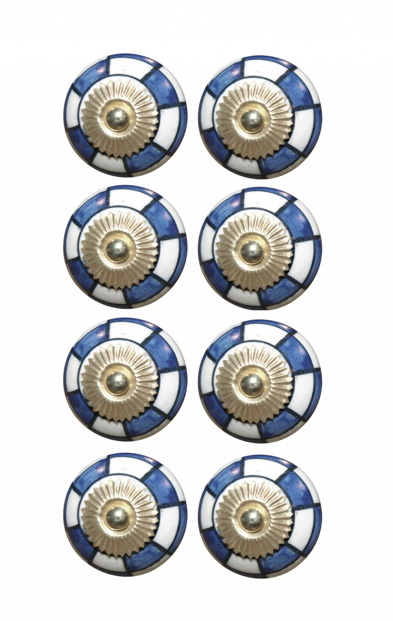 1.5" x 1.5" x 1.5" Blue, White And Gold - Knobs 8-Pack