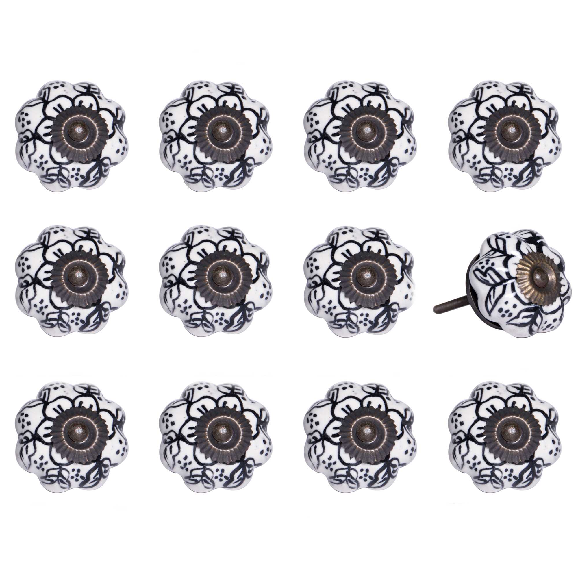 1.5" x 1.5" x 1.5" White, Black and Gold - Knobs 12-Pack