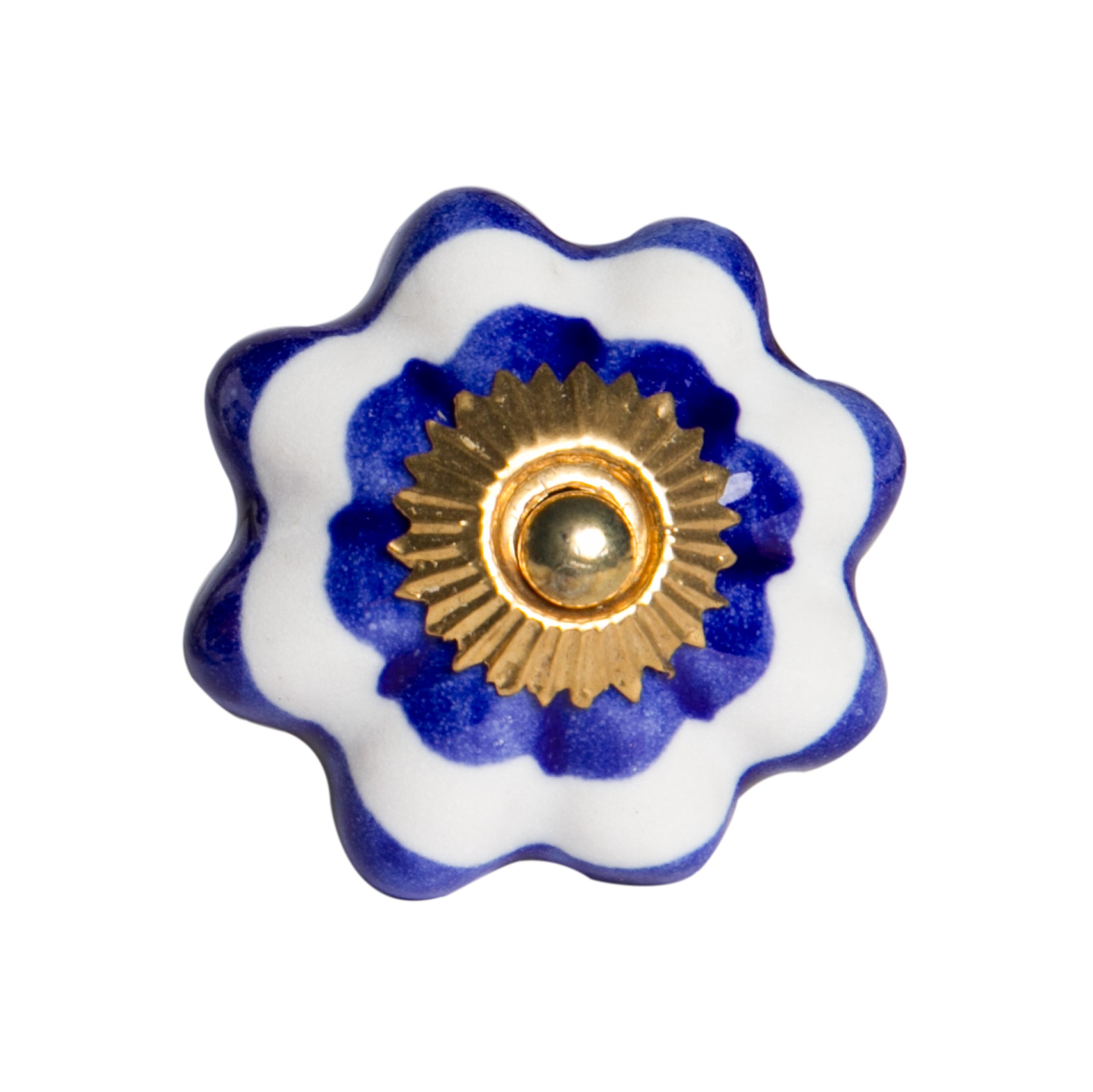 1.5" x 1.5" x 1.5" White, Blue and Gold - Knobs 12-Pack