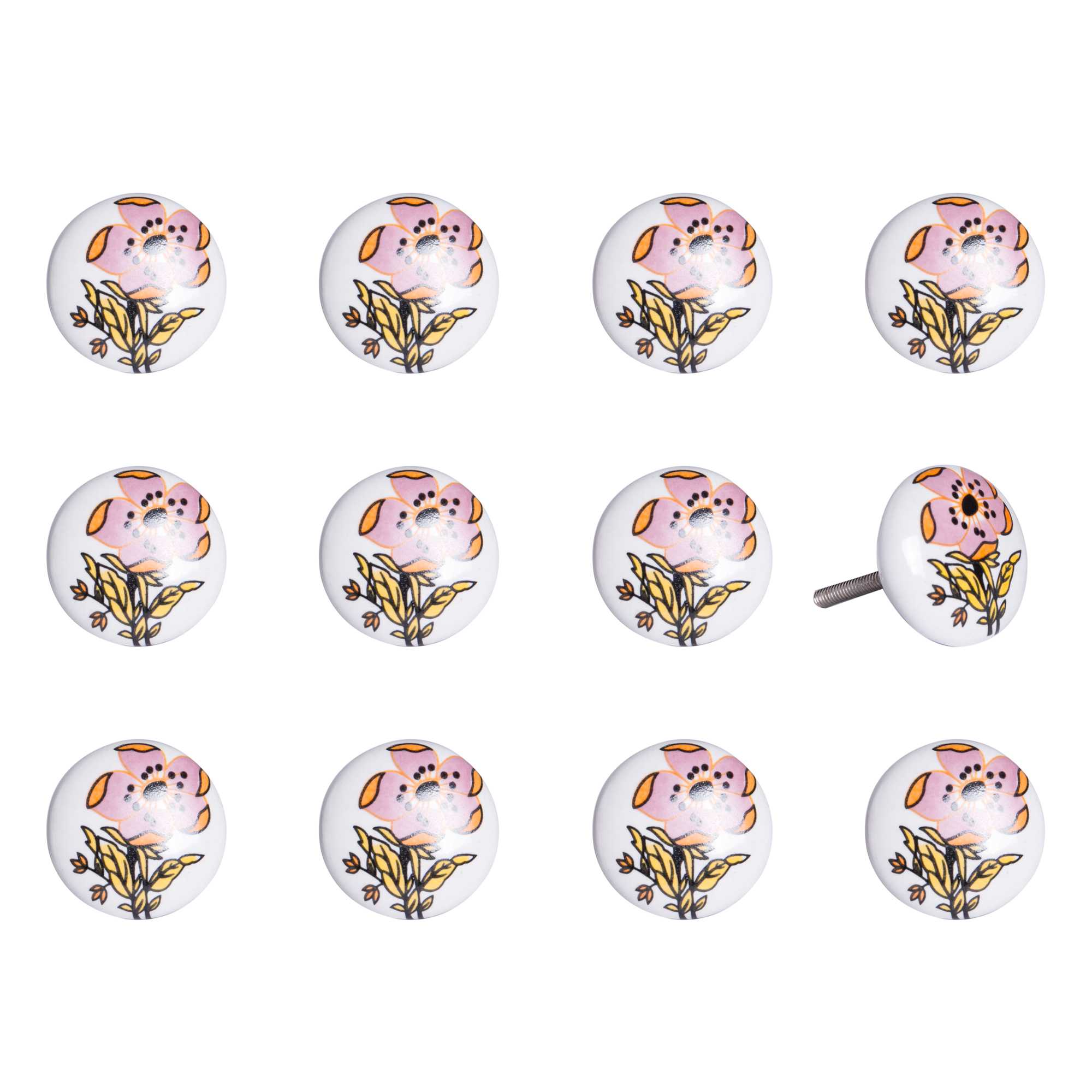 1.5" x 1.5" x 1.5" White, Yellow and Pink - Knobs 12-Pack