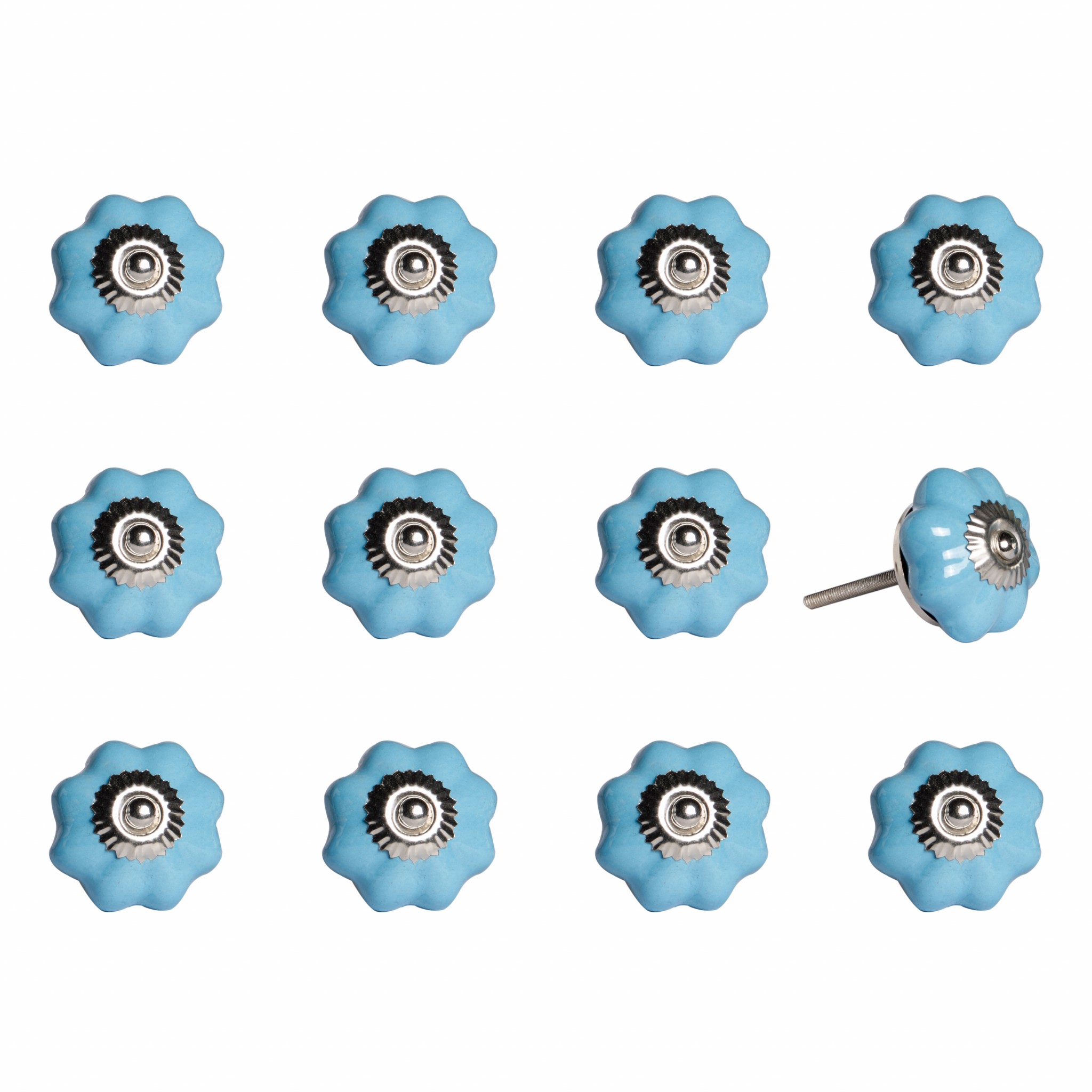 1.5" x 1.5" x 1.5" Light Blue and Silver - Knobs 12-Pack