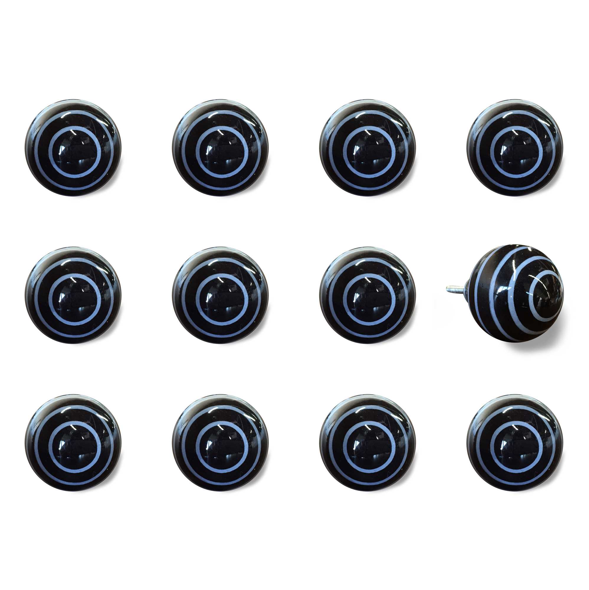 1.5" x 1.5" x 1.5" Black and Light Blue- Knobs 12-Pack