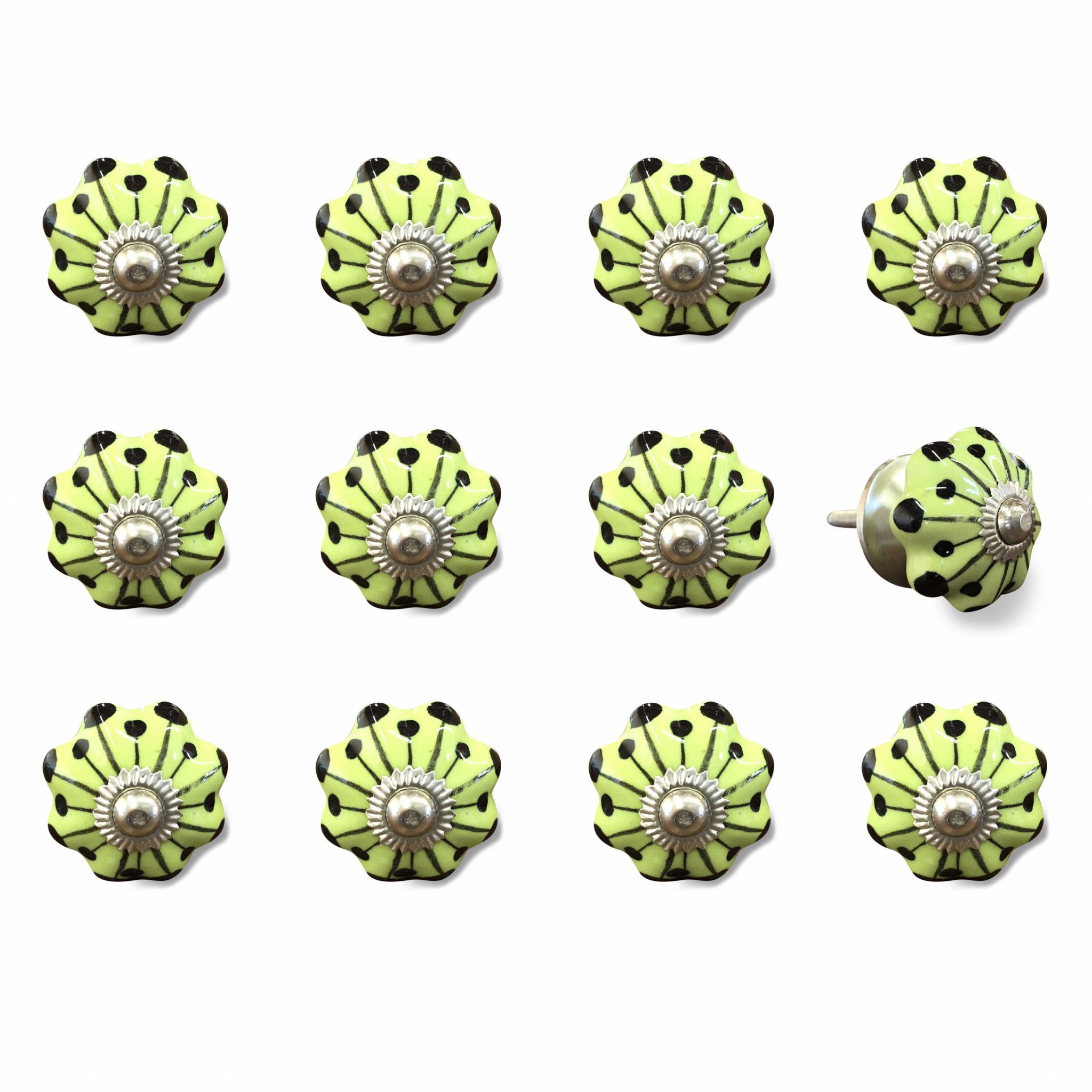 1.5" x 1.5" x 1.5" Yellow, Green and Silver - Knobs 12-Pack
