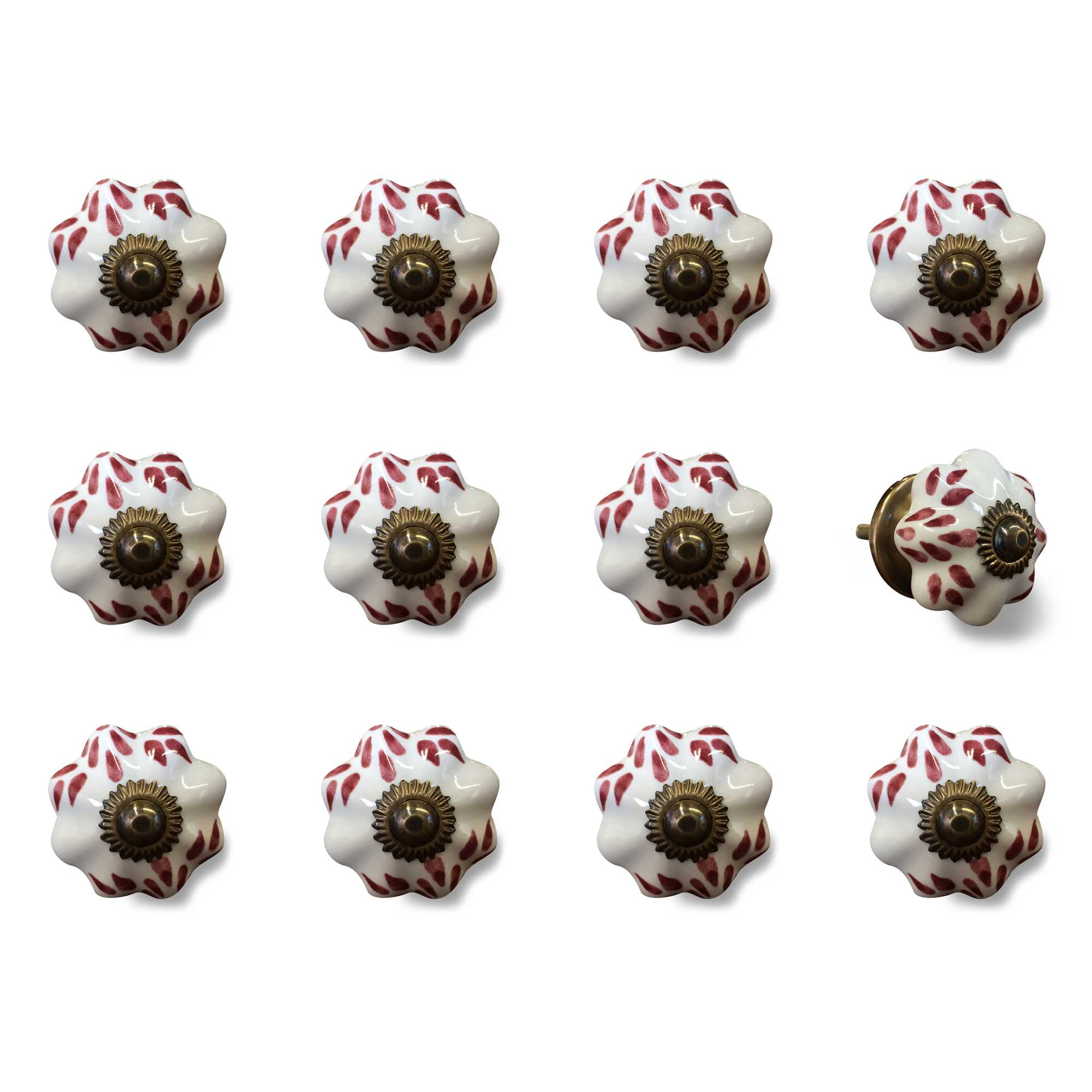 1.5" x 1.5" x 1.5" White, Burgundy and Copper- Knobs 12-Pack