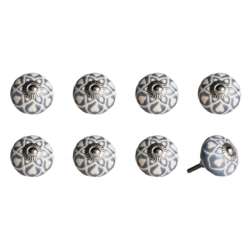 1.5" x 1.5" x 1.5" Hues Of Gray, Cream And Silver - Knobs 8-Pack