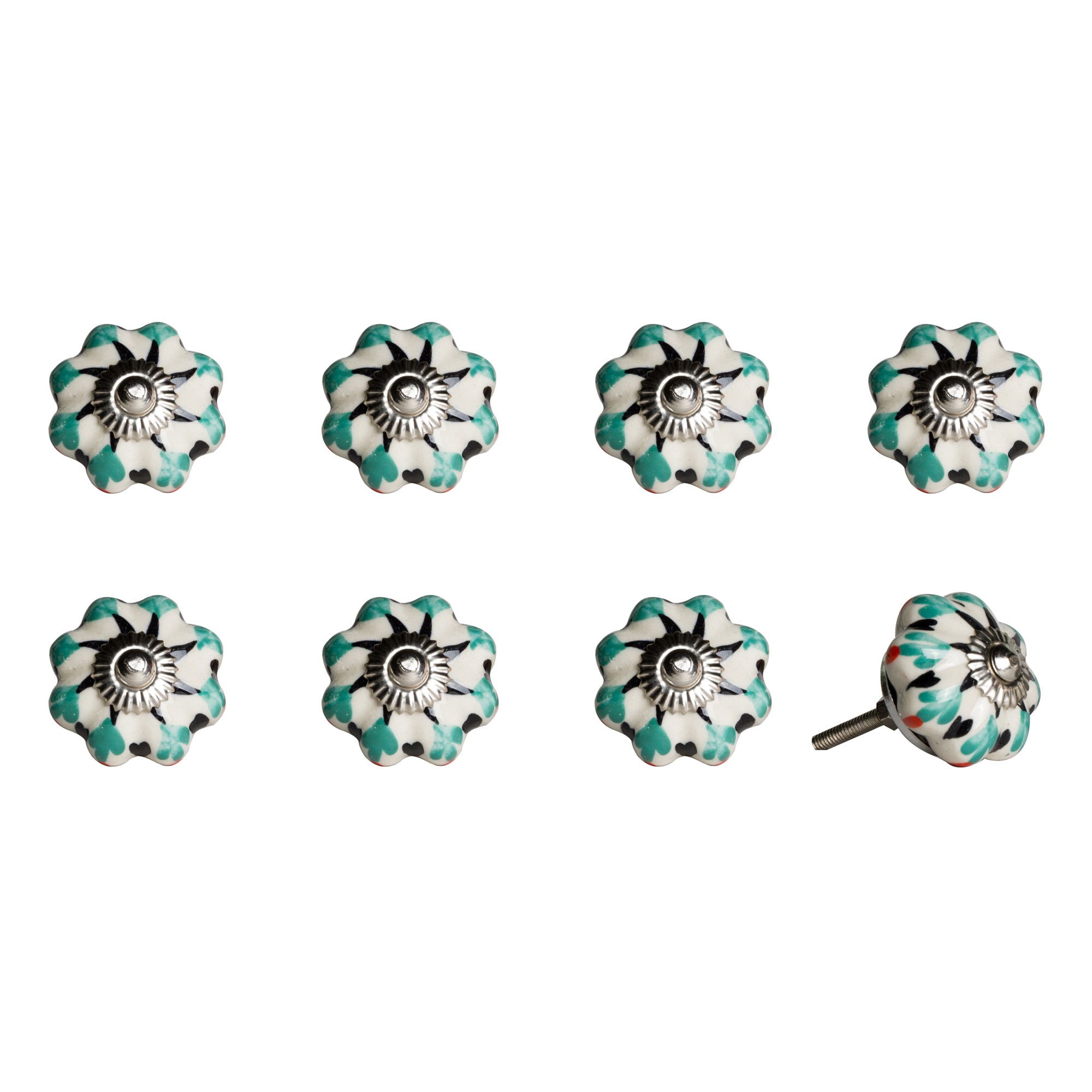 1.5" x 1.5" x 1.5" Hues Of White, Green And Black - Knobs 8-Pack