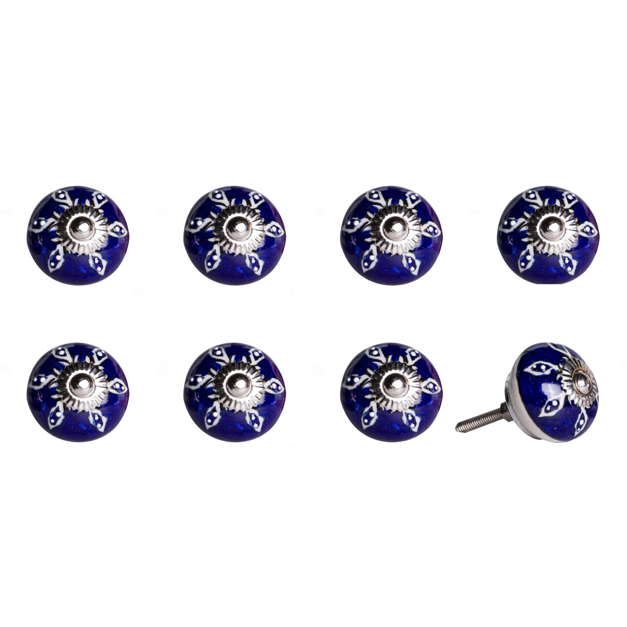 1.5" x 1.5" x 1.5" Hues Of White, Navy And Silver - Knobs 8-Pack