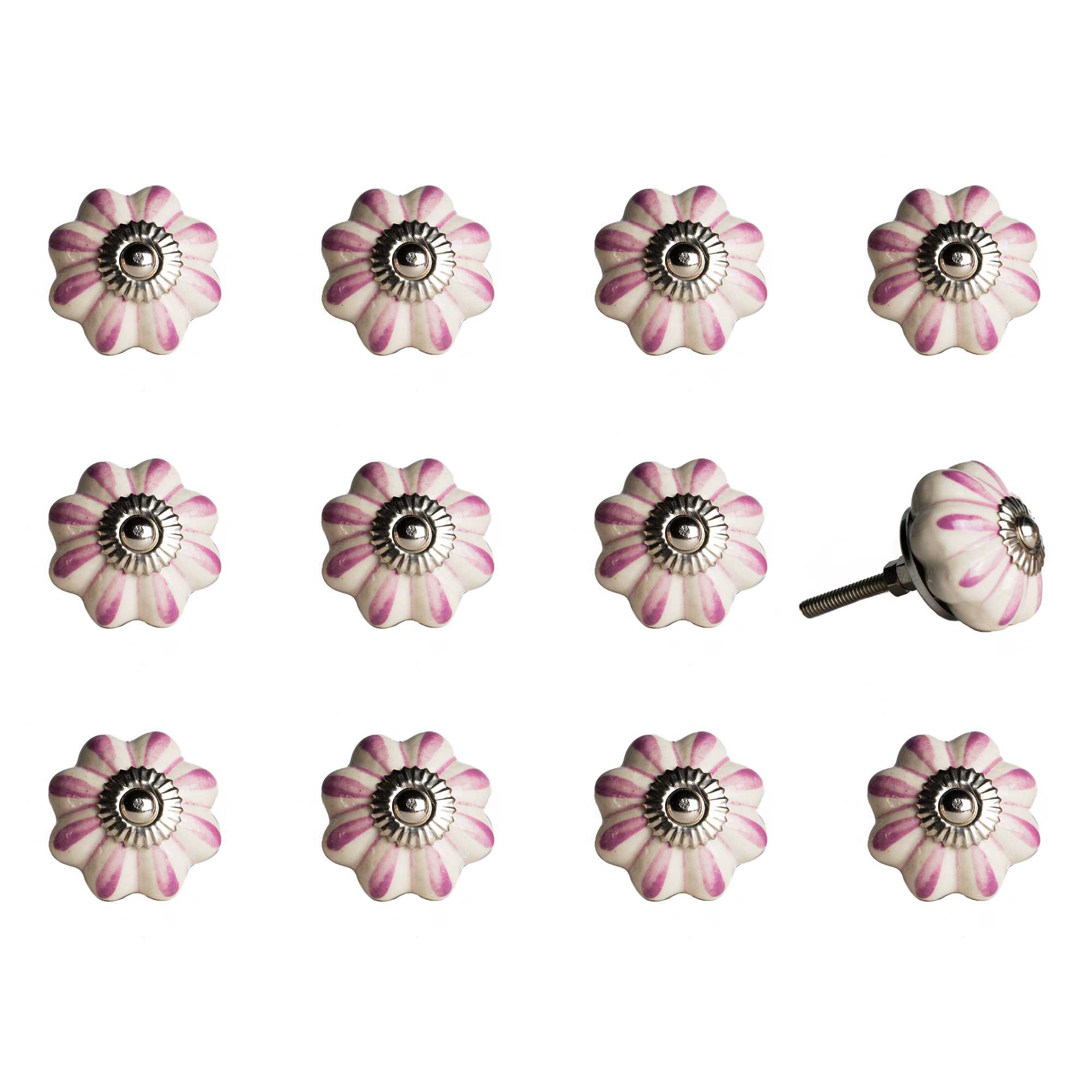1.5" x 1.5" x 1.5" Cream, Pink and Silver - Knobs 12-Pack