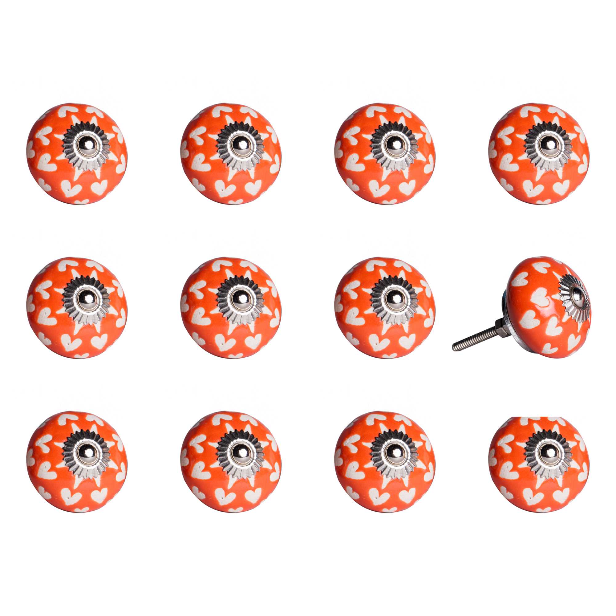 1.5" x 1.5" x 1.5" Orange, White and Silver - Knobs 12-Pack