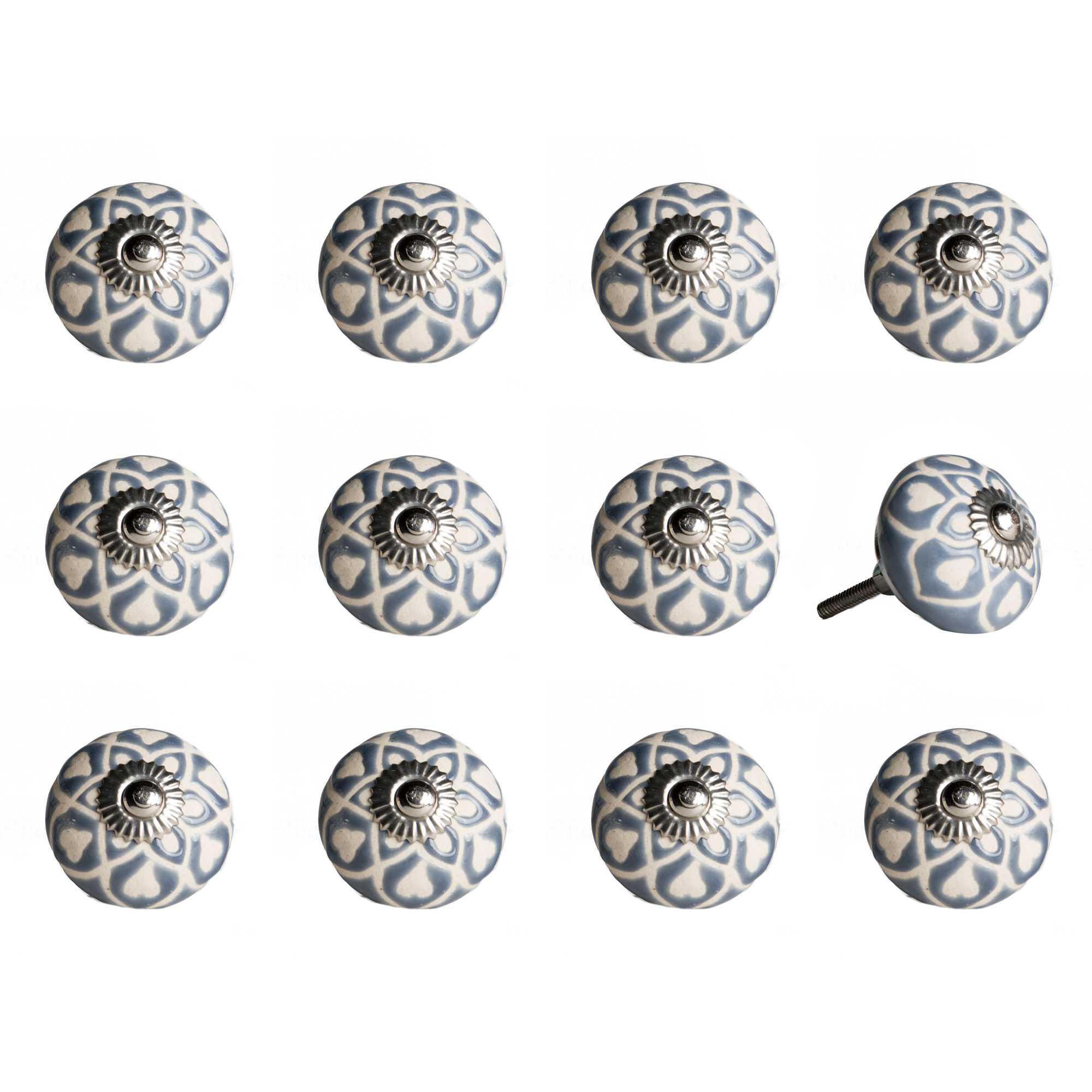 1.5" x 1.5" x 1.5" Blue, Cream (Beige), with Silver - Knobs 12-Pack