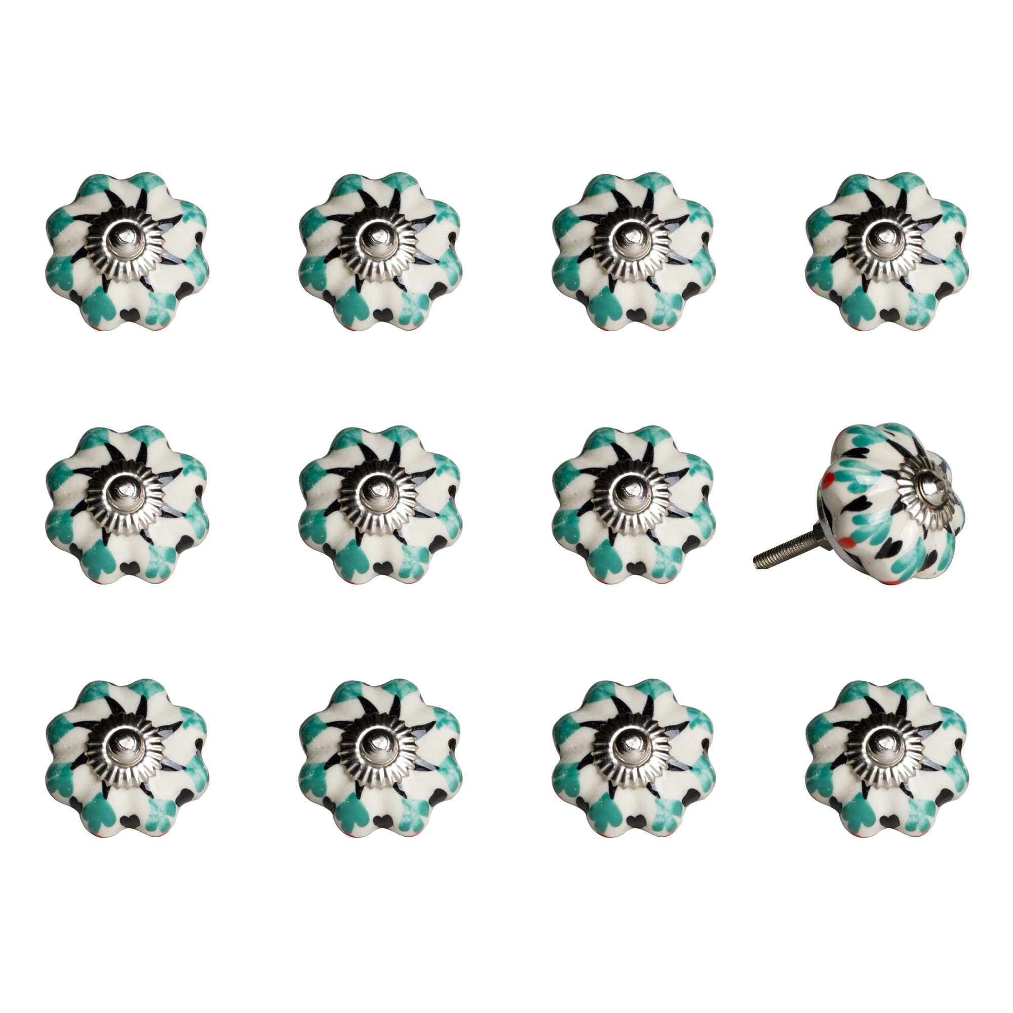 1.5" x 1.5" x 1.5" White, Green and Black - Knobs 12-Pack