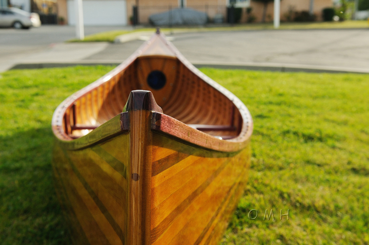 26.25" x 118.5" x 16" Wooden Canoe With Ribs Curved Bow