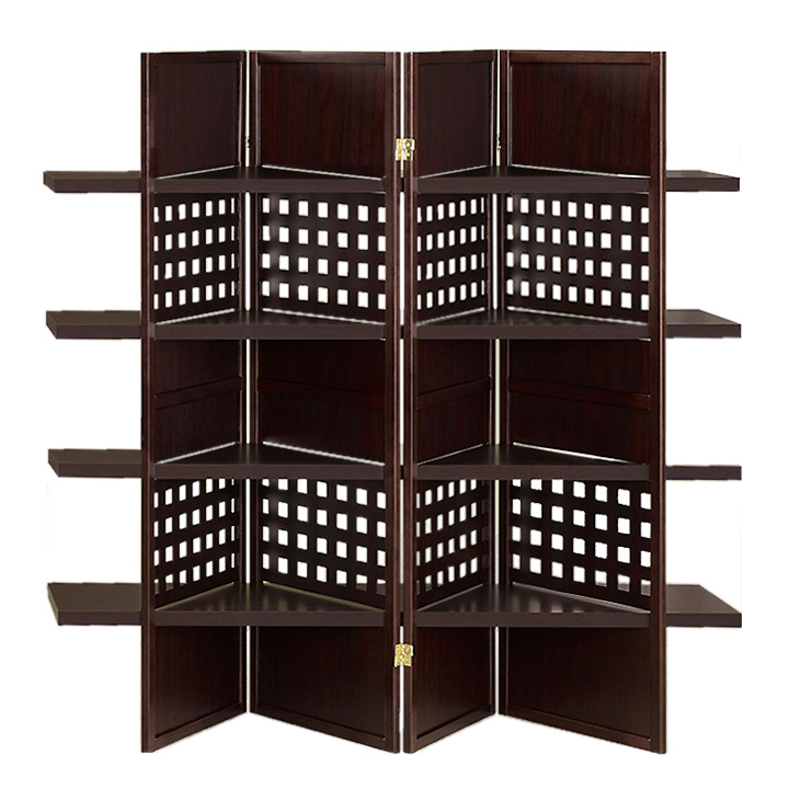 59" x 1" x 71" Brown, Wood, 4 Panel, Shelf Display Screen