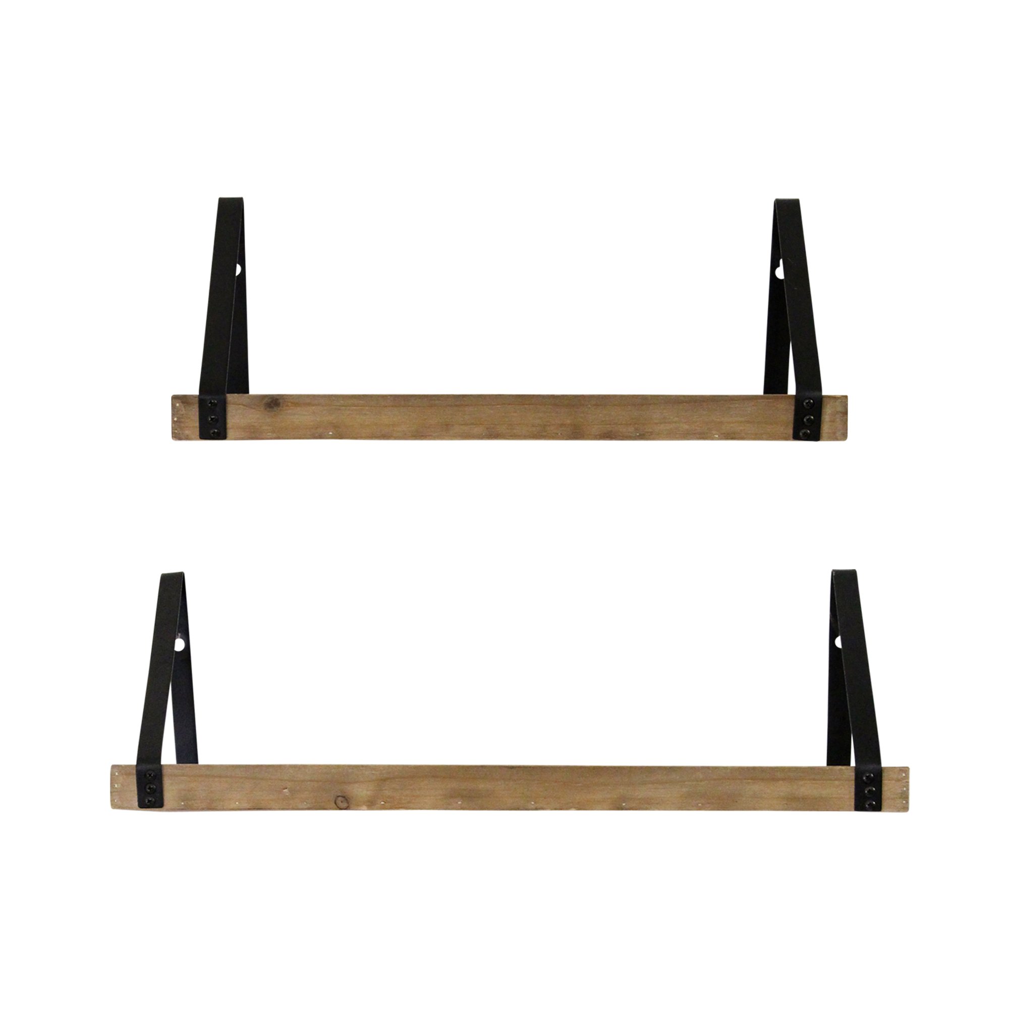 S/2 Wood Whitewash Shelves w/ Metal Triangle Brackets