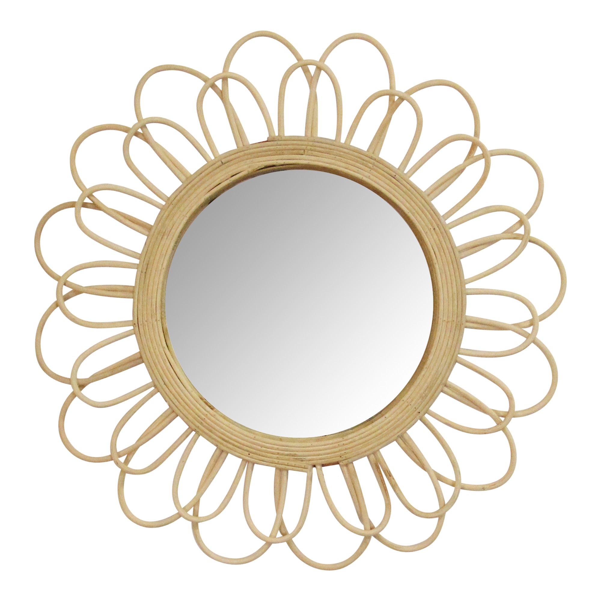 Rattan Flower Petal Design Round Wall Mirror