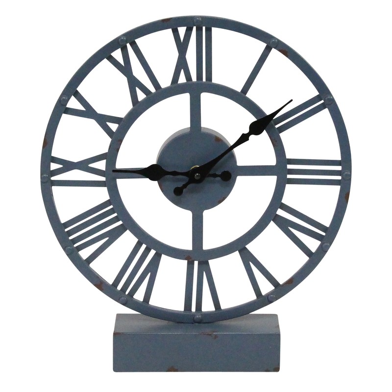 11.75" Industrial-Style Table Clock with Blue Metal
