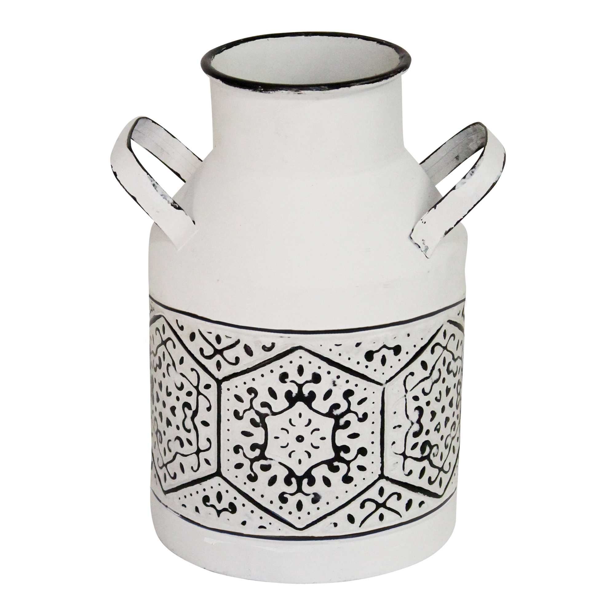 10" Black and White Metal Distressed Vase