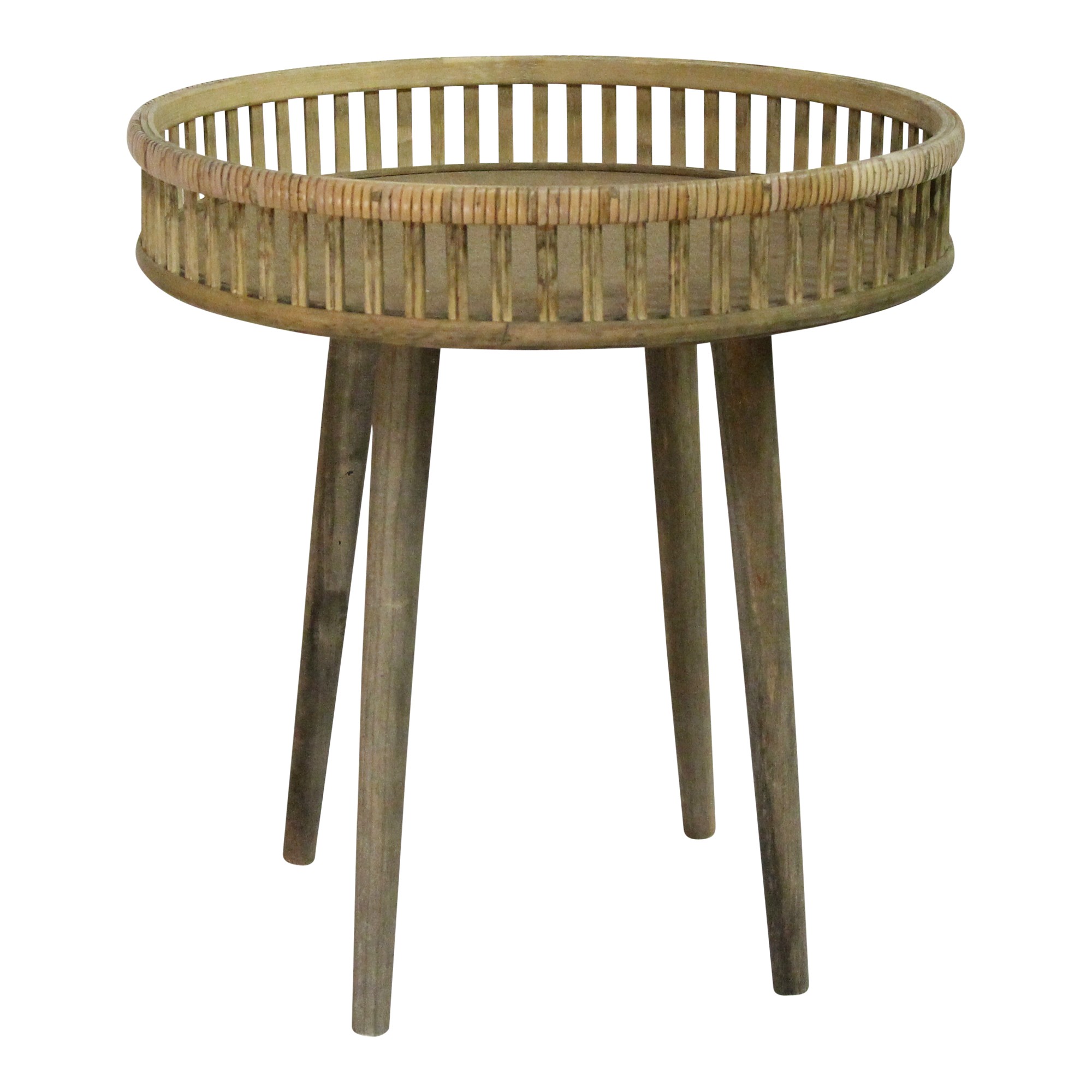 Distressed Rattan Brown Bamboo & Wood / Side Table