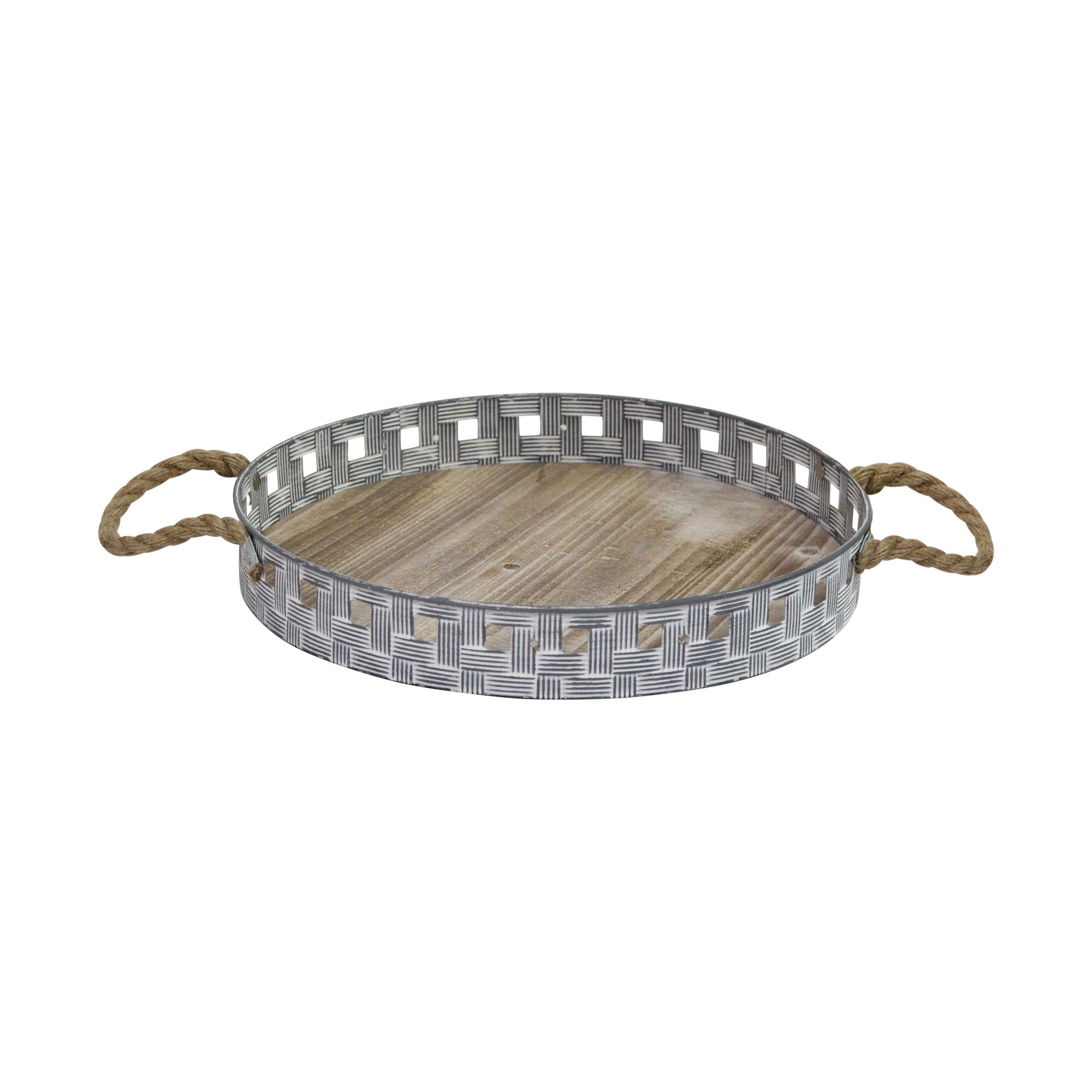 Grey Woven Metal and Wood Tray