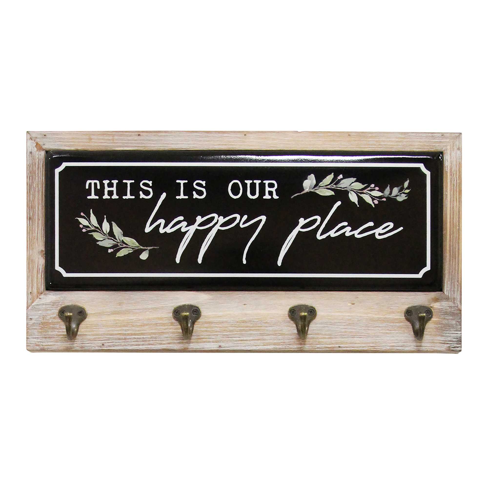 This is Our Happy Place Wood and Metal Coat Rack