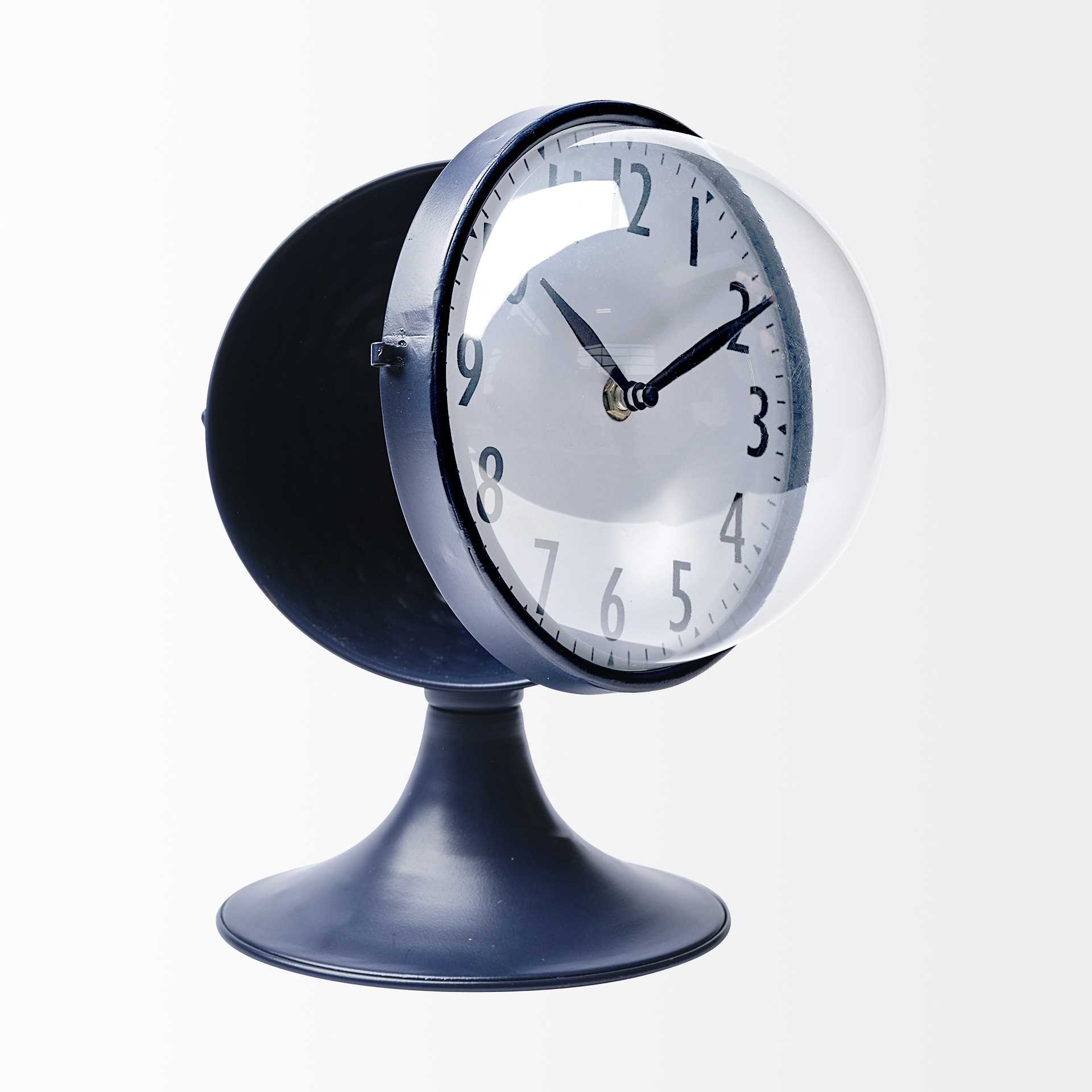 Blue Metal Glass Dome Desk Table Clock