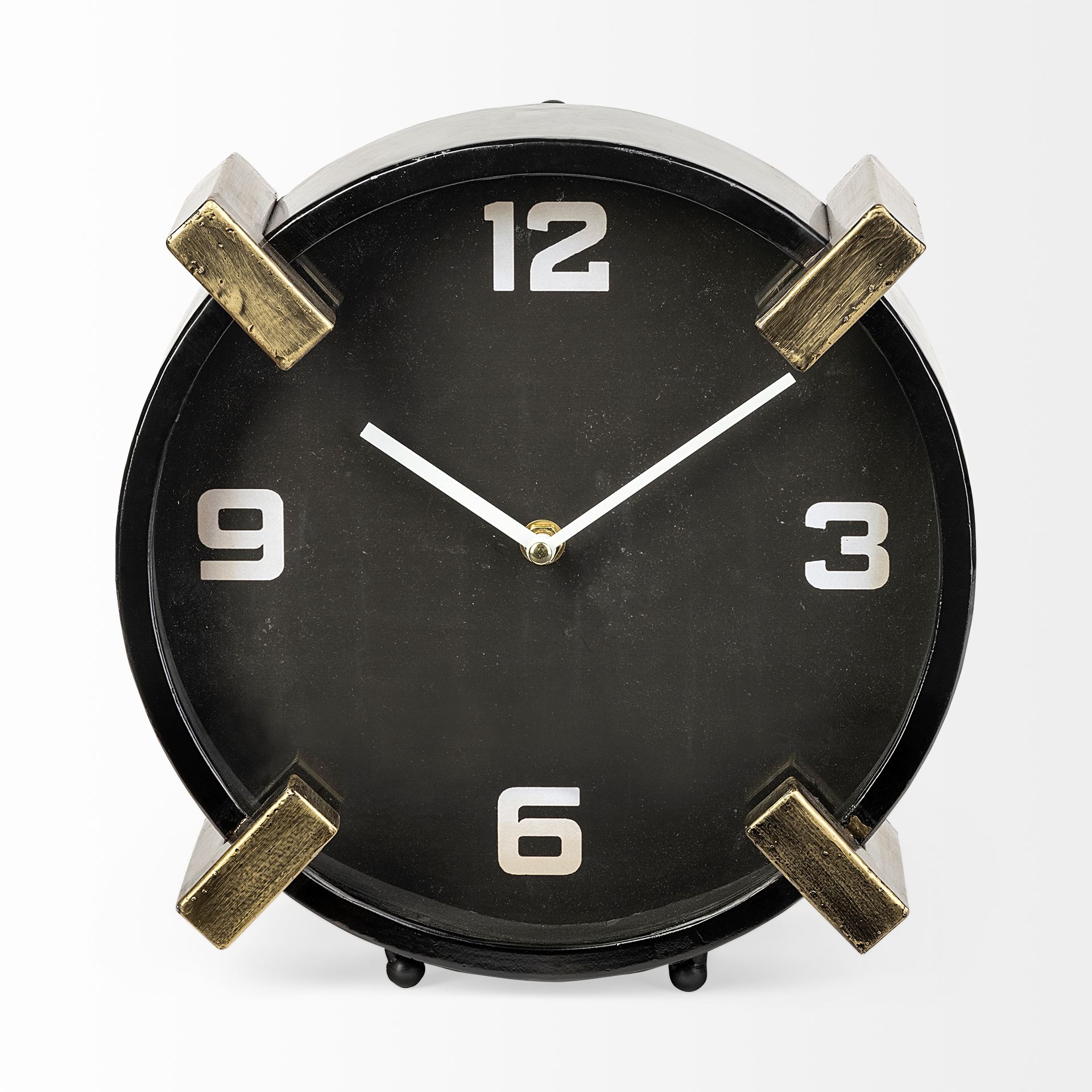 Black/Gold Metal Round Desk/Table Clock