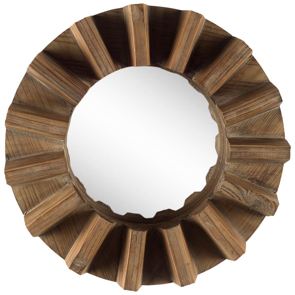 17" Round Brown Wood Frame Wall Mirror