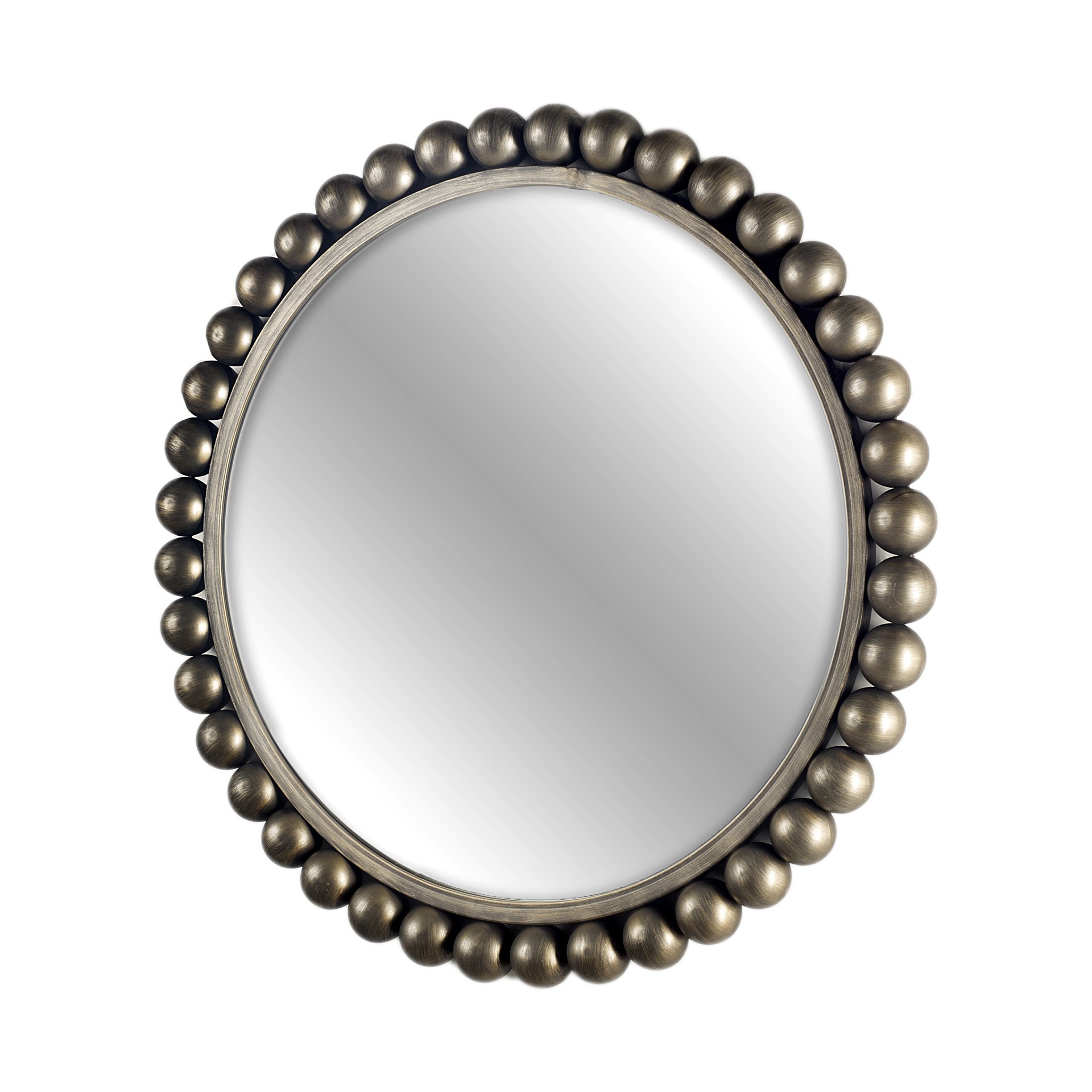 33" Round Black w/Brushed Gold Metal Ball Frame Wall Mirror