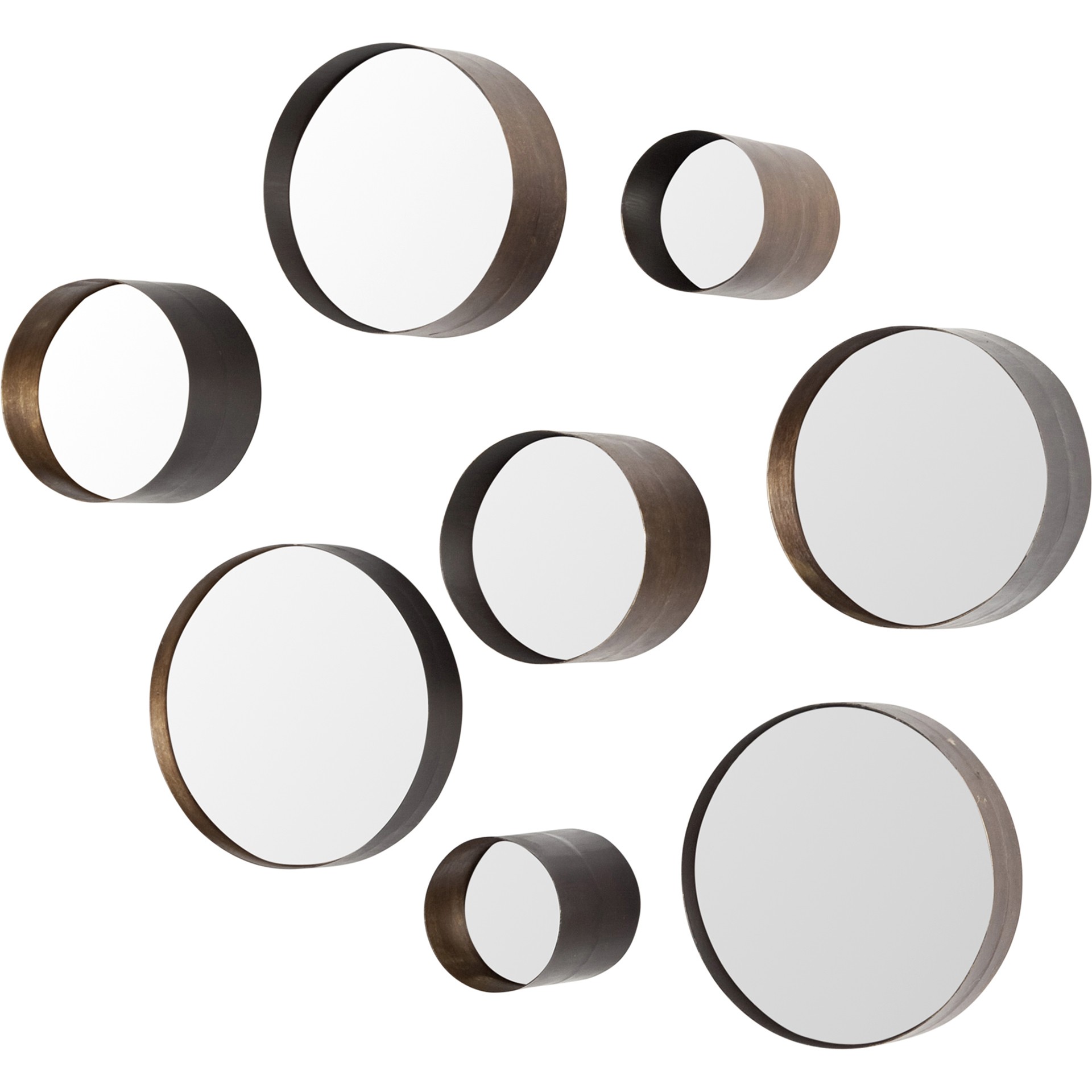 Set of 8 Brown Metal Wall Mirrors
