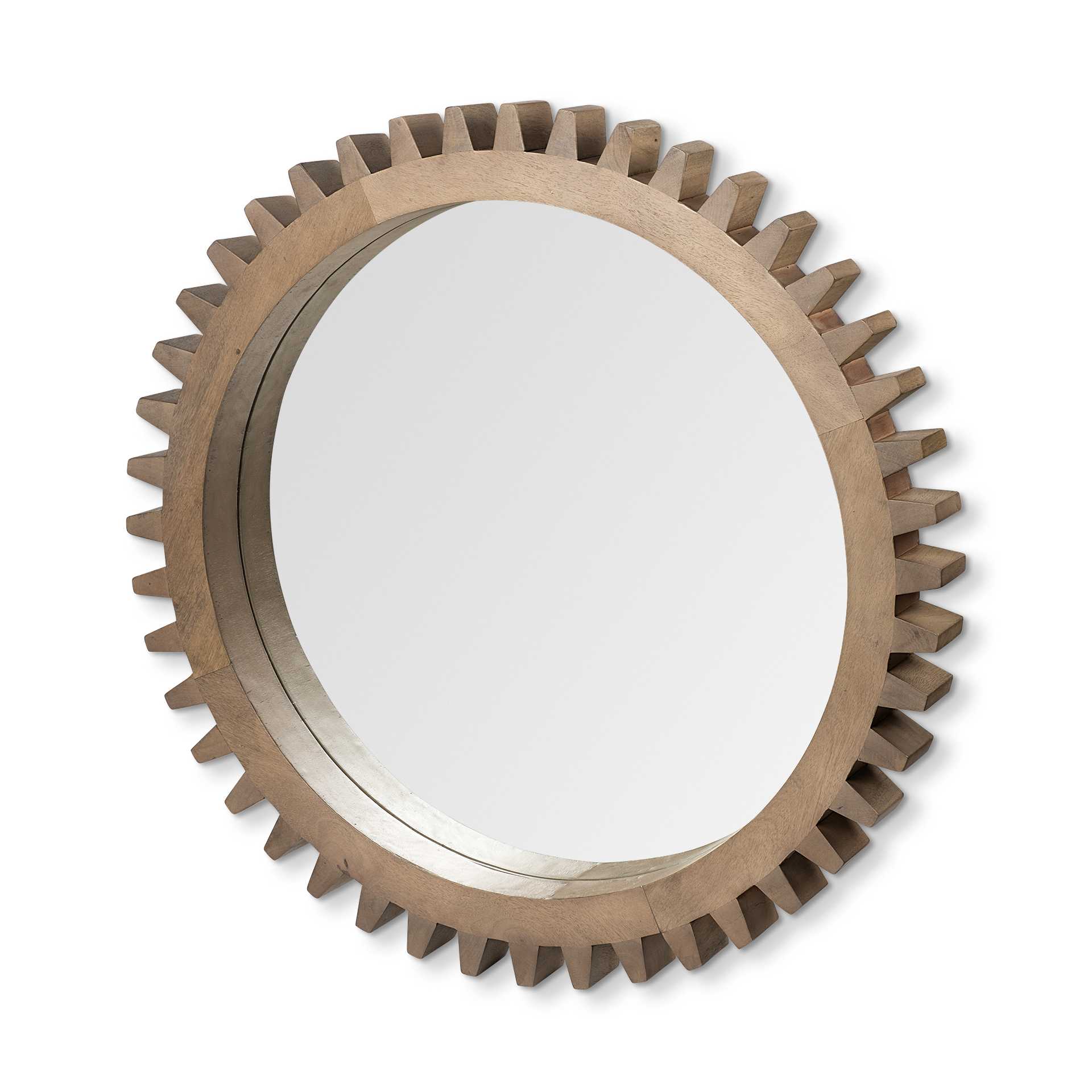 35" Round Brown Wood Frame Wall Mirror