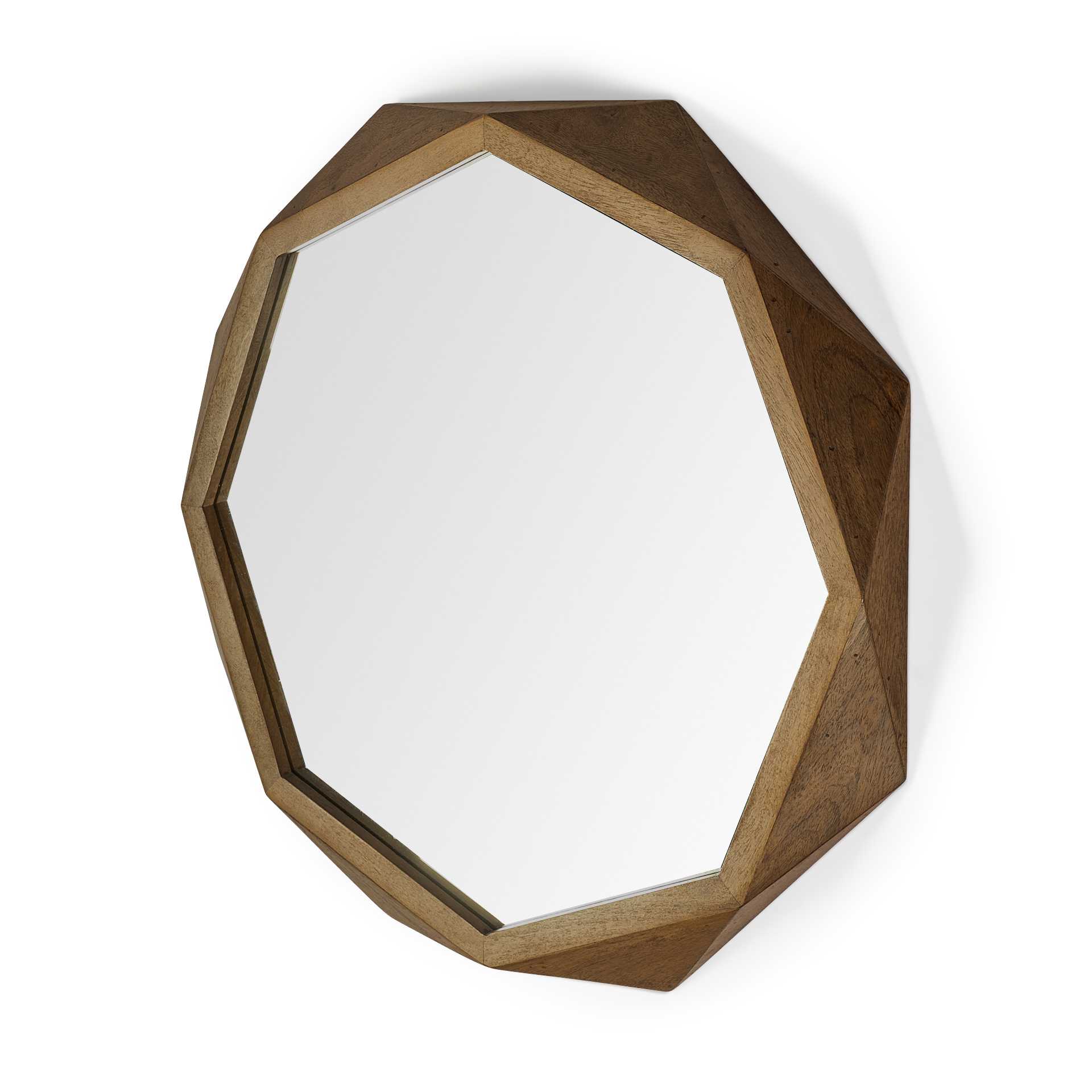 41" Octagon Brown Wood Frame Wall Mirror