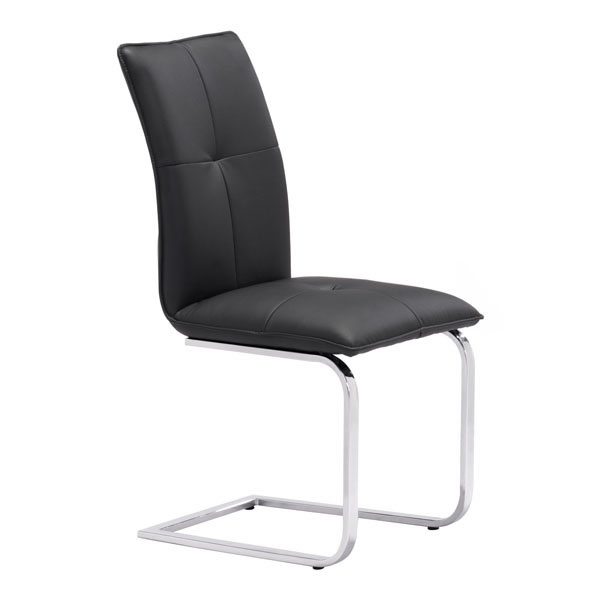 17" X 23.4" X 37" 2 Pcs Black Leatherette Chromed Steel Dining Chair