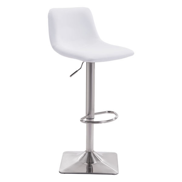 17.3" X 18" X 42.9" White Leatherette Brushed Steel Bar Chair