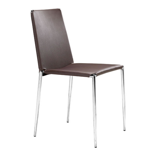 17.5" X 18.5" X 33.5" 4 Pcs Espresso Leatherette Chromed Steel Dining Chair